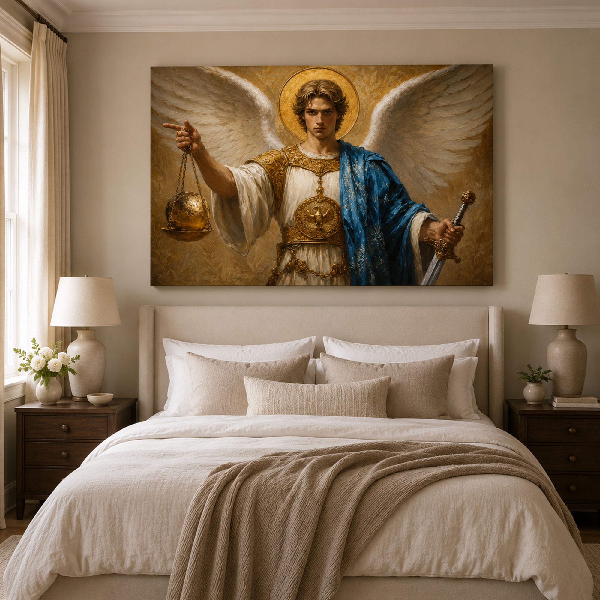 Saint Michael with Scales Canvas Print, Catholic Archangel Wall Art, Faith Home Decor Gift