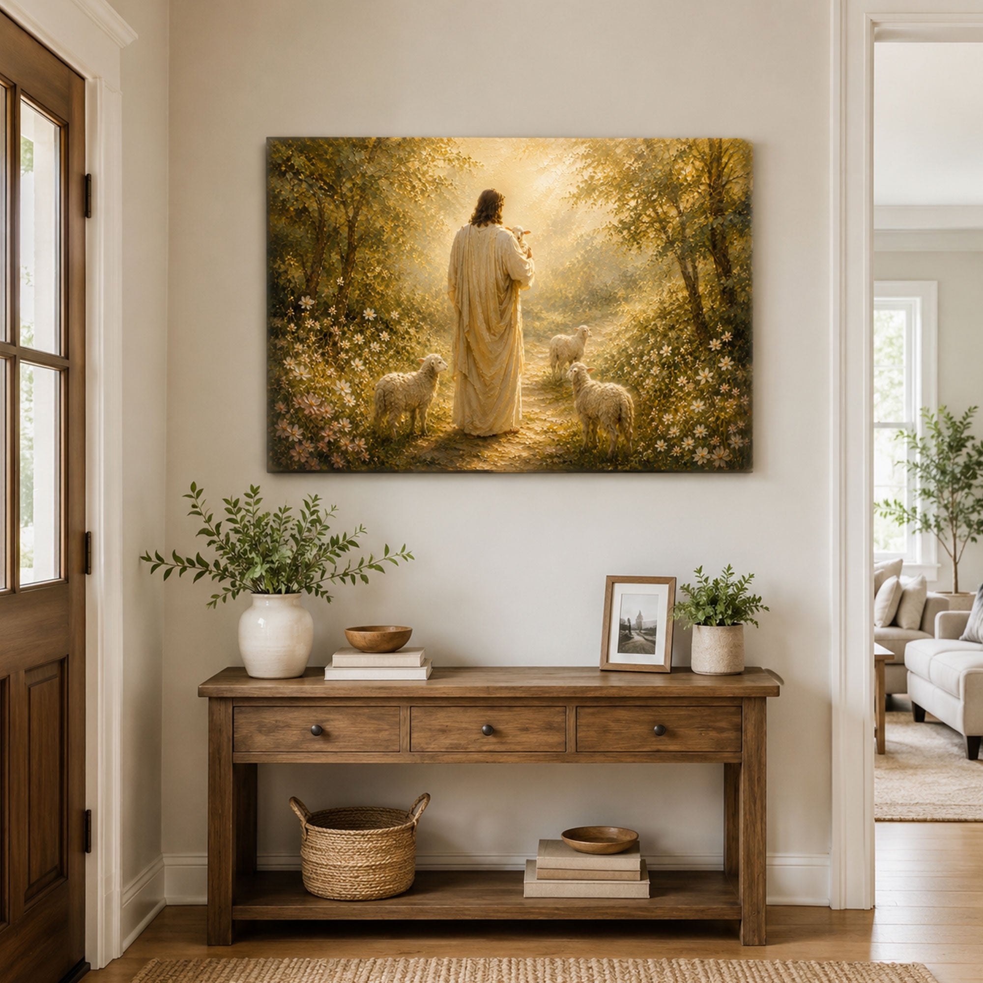 Jesus the Good Shepherd Canvas Print, Peaceful Christian Home Decor
