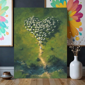 Jesus Shepherd Heart Flock Canvas Print, Christian Wall Art, Religious Faith Decor