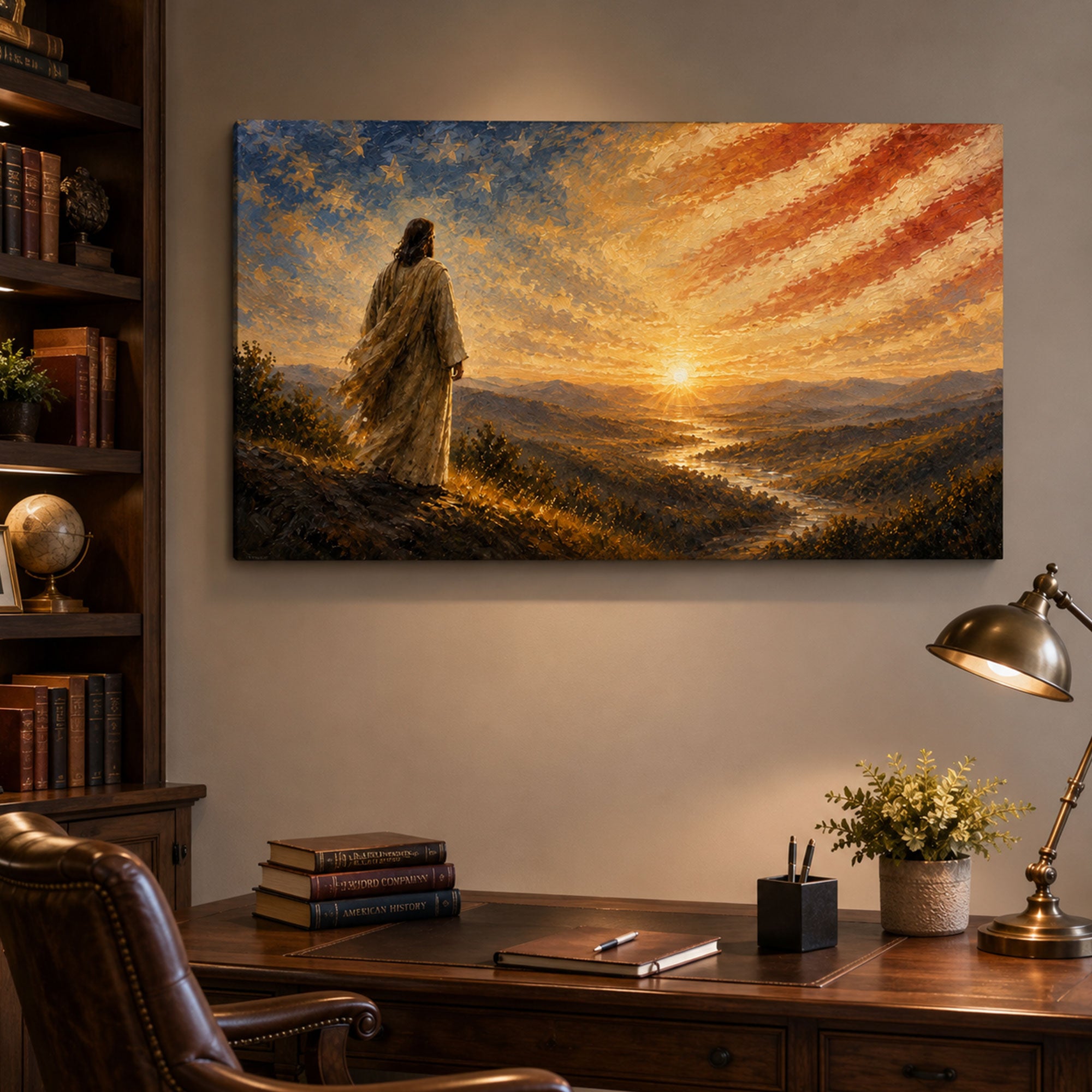 Jesus Over America Canvas Print, Patriotic Christian Wall Art, Faith and Freedom Home Decor