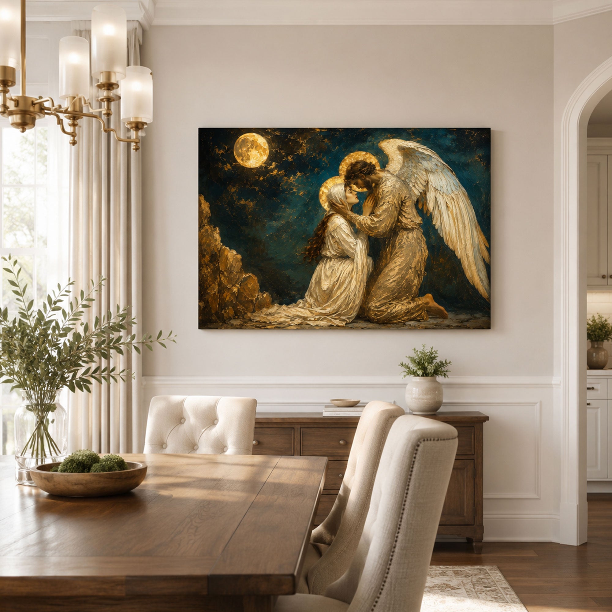 Guardian Angel Comforting a Woman Canvas Print, Christian Home Decor