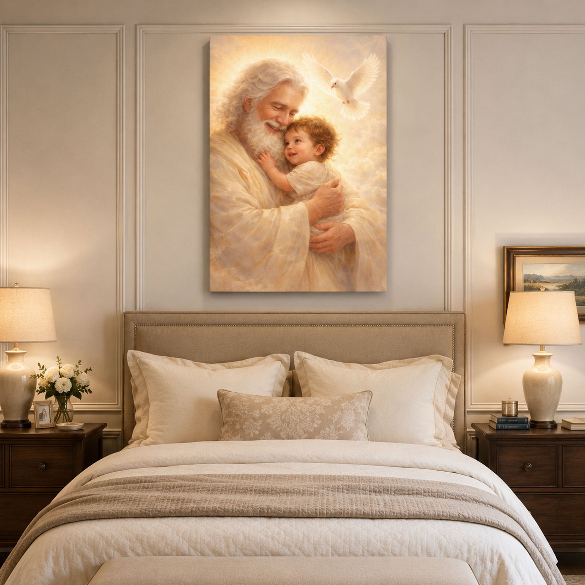 God the Father and Jesus Canvas Print Heavenly Father Hugging Son Christian Wall Art Faith Gift