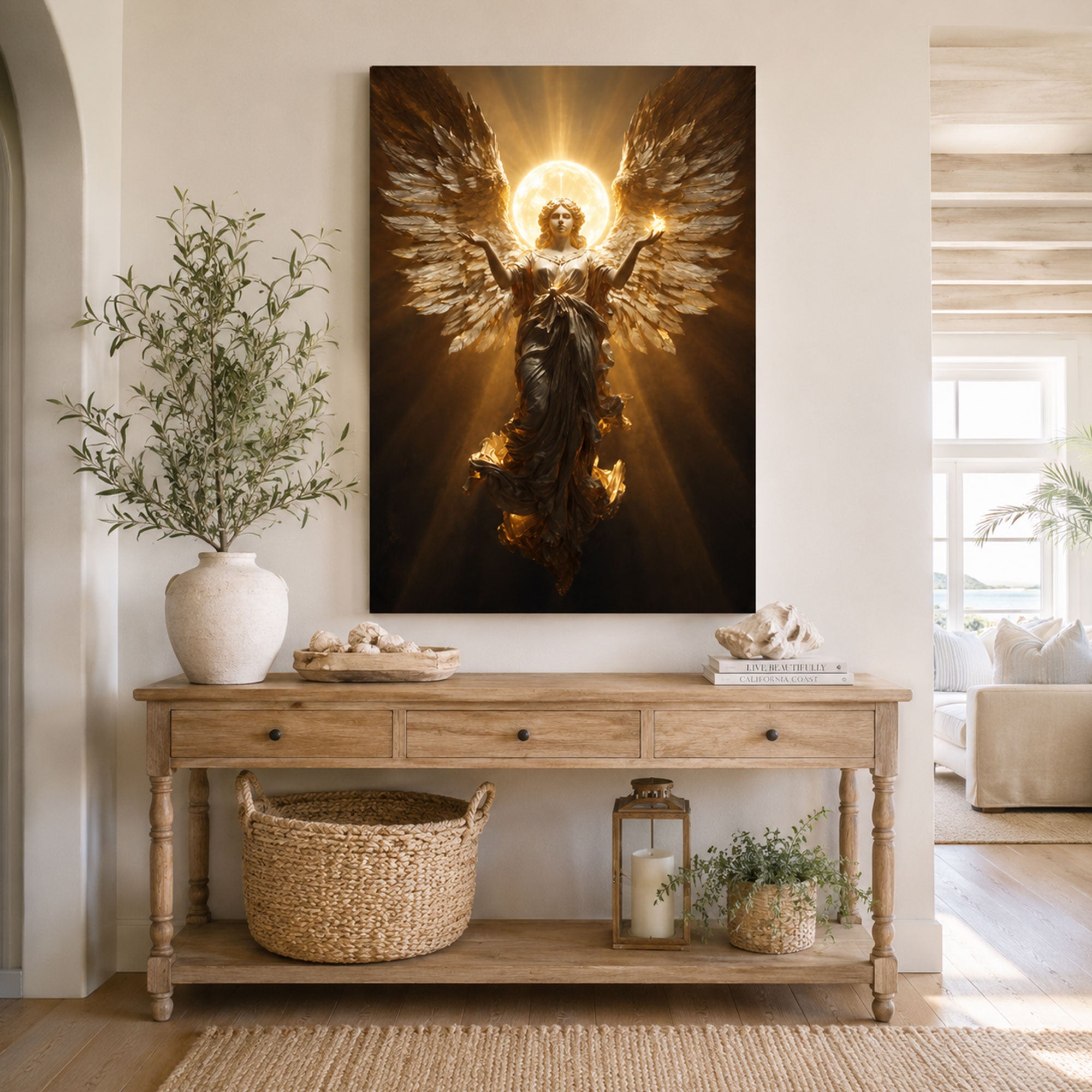 Guardian Angel of Light Canvas Print, Christian Angel Wall Art, Faith Home Decor Gift