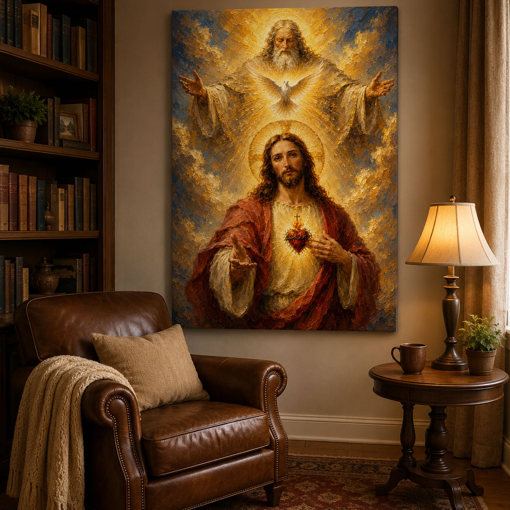 Holy Trinity Sacred Heart Jesus Canvas Print, Catholic Christian Wall Art, Faith Home Decor