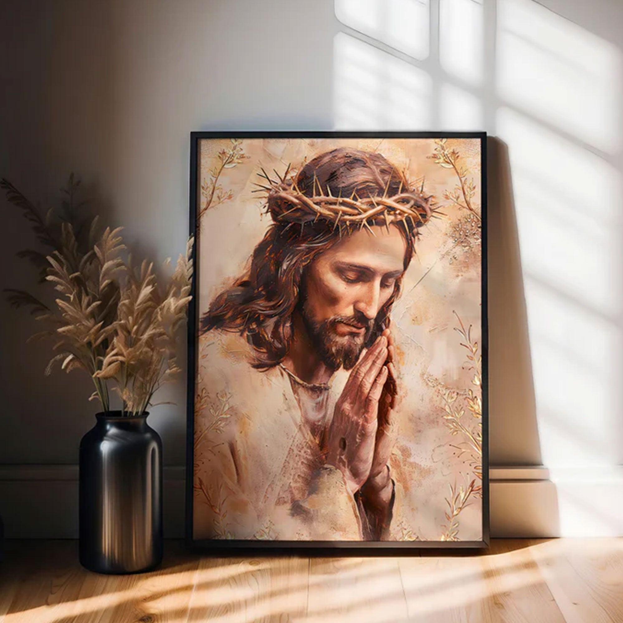 Jesus Praying Canvas Print, Sacred Christian Wall Art, Religious Faith Painting, Spiritual Decor