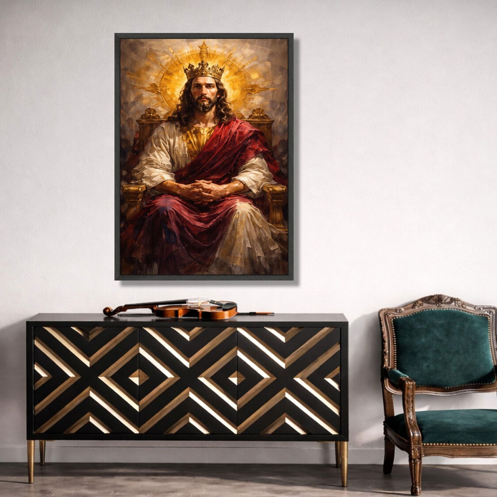 Regal Jesus Christ King Canvas Print Crowned Religious Wall Art Sacred Christian Faith Decor