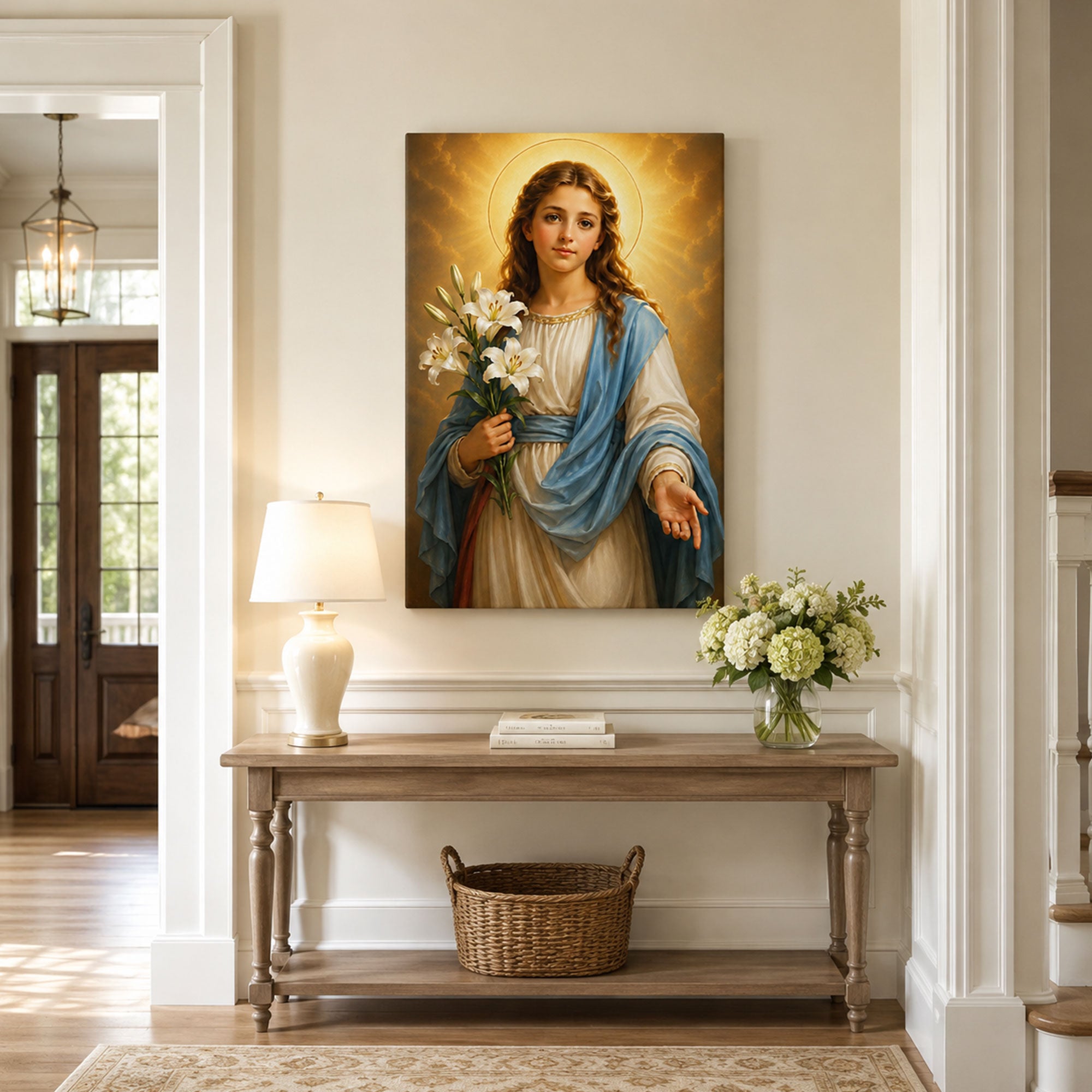 Saint Maria Goretti Canvas Print, Catholic Young Saint Wall Art, Lily Flower Faith Home Decor Gift