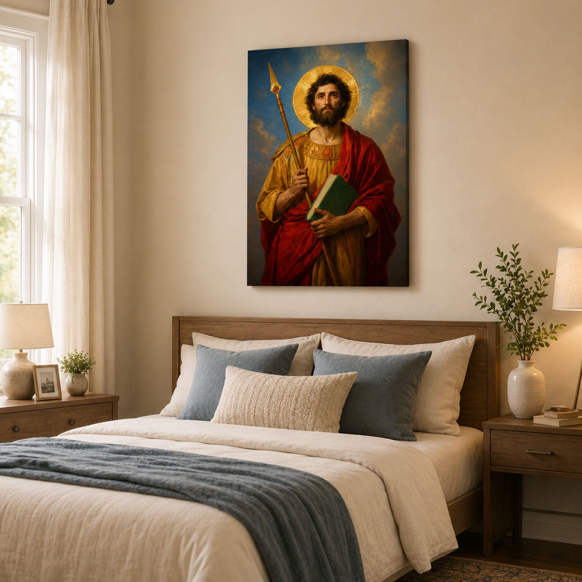 Saint Thomas with Spear and Scripture Canvas Print, Catholic Apostle Decor