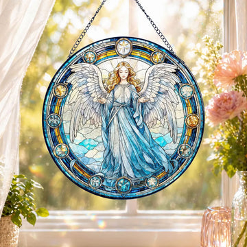Guardian Angel Stained Glass Suncatcher, Religious Window Hanging Gift