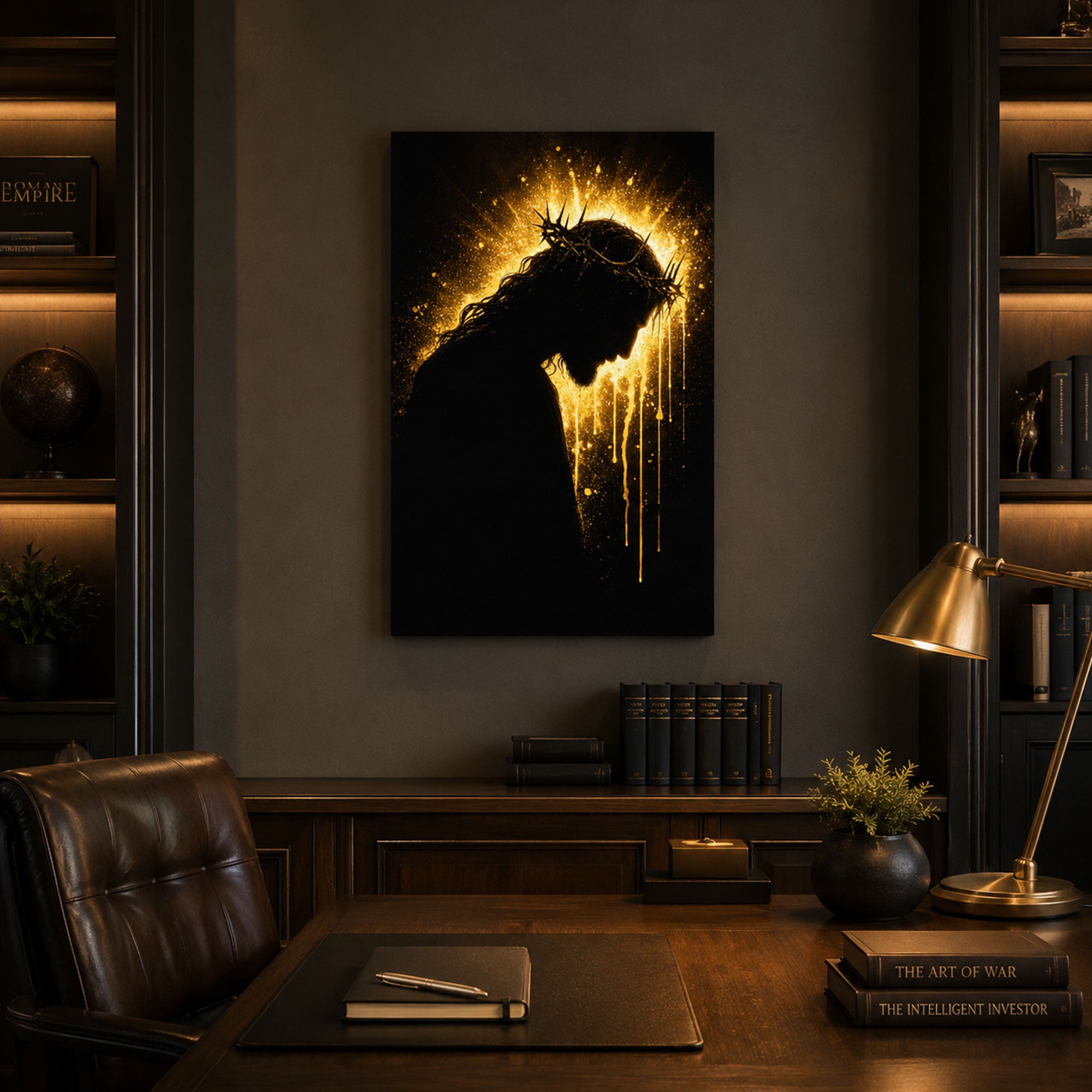 Jesus Crown of Thorns Canvas Print, Dark Gold Christian Wall Art, Passion of Christ Home Decor Gift