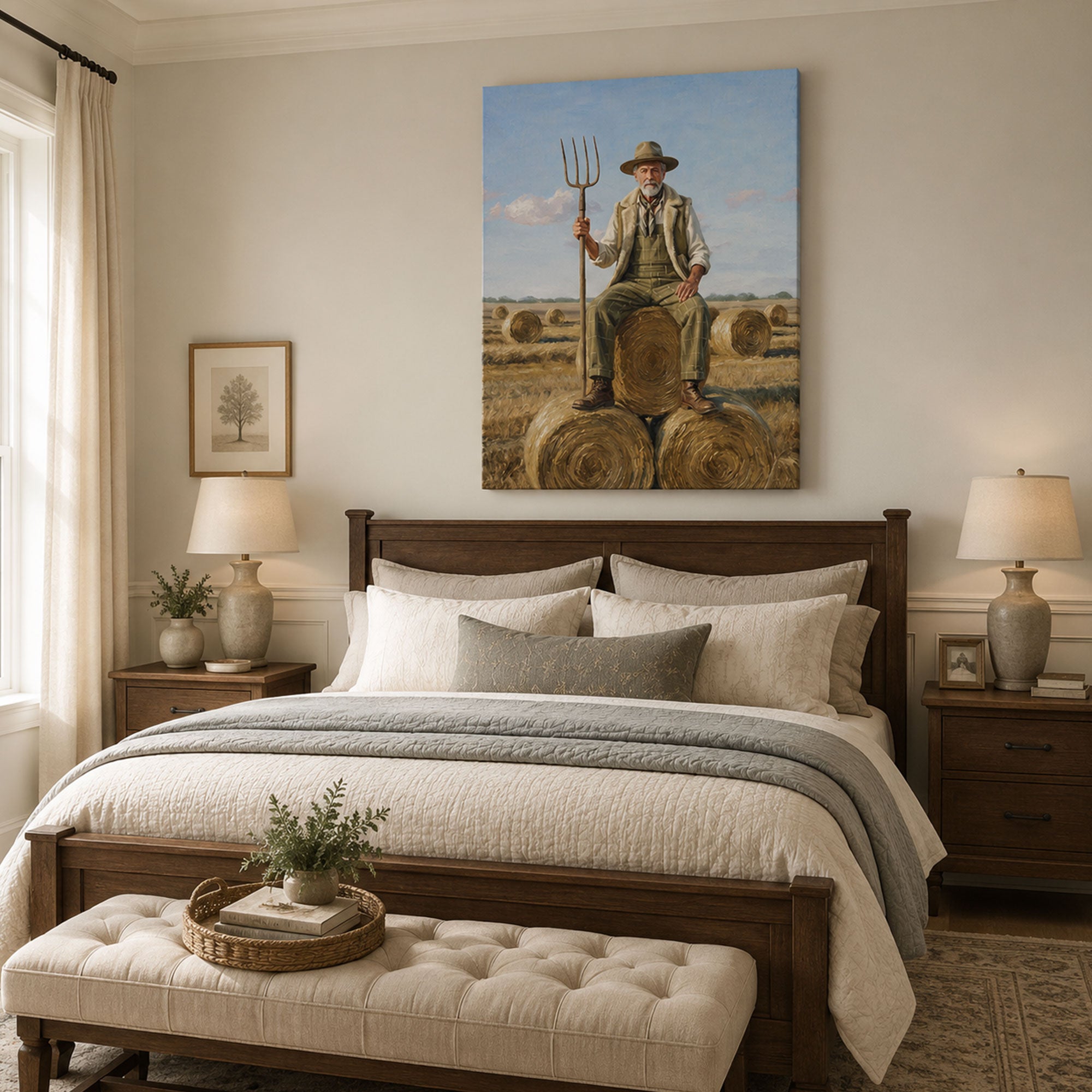 Custom Face For Dad Golden Harvest Canvas, Personalized Farmer Portrait, Funny Father’s Day Gift