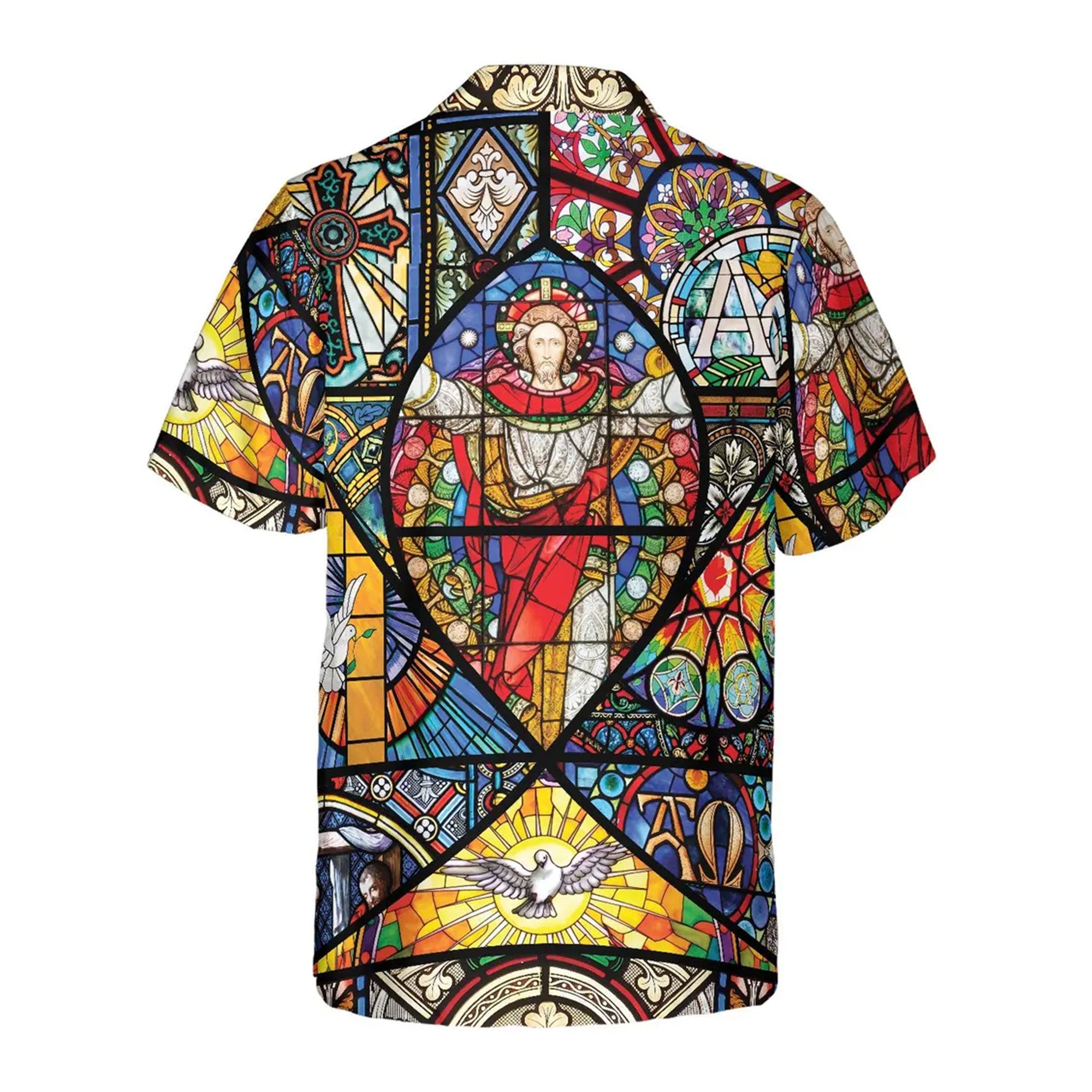 Jesus Stained Glass Hawaiian Shirt, Christian Faith Aloha Shirt, Religious Summer Button Down, Biblical Gift