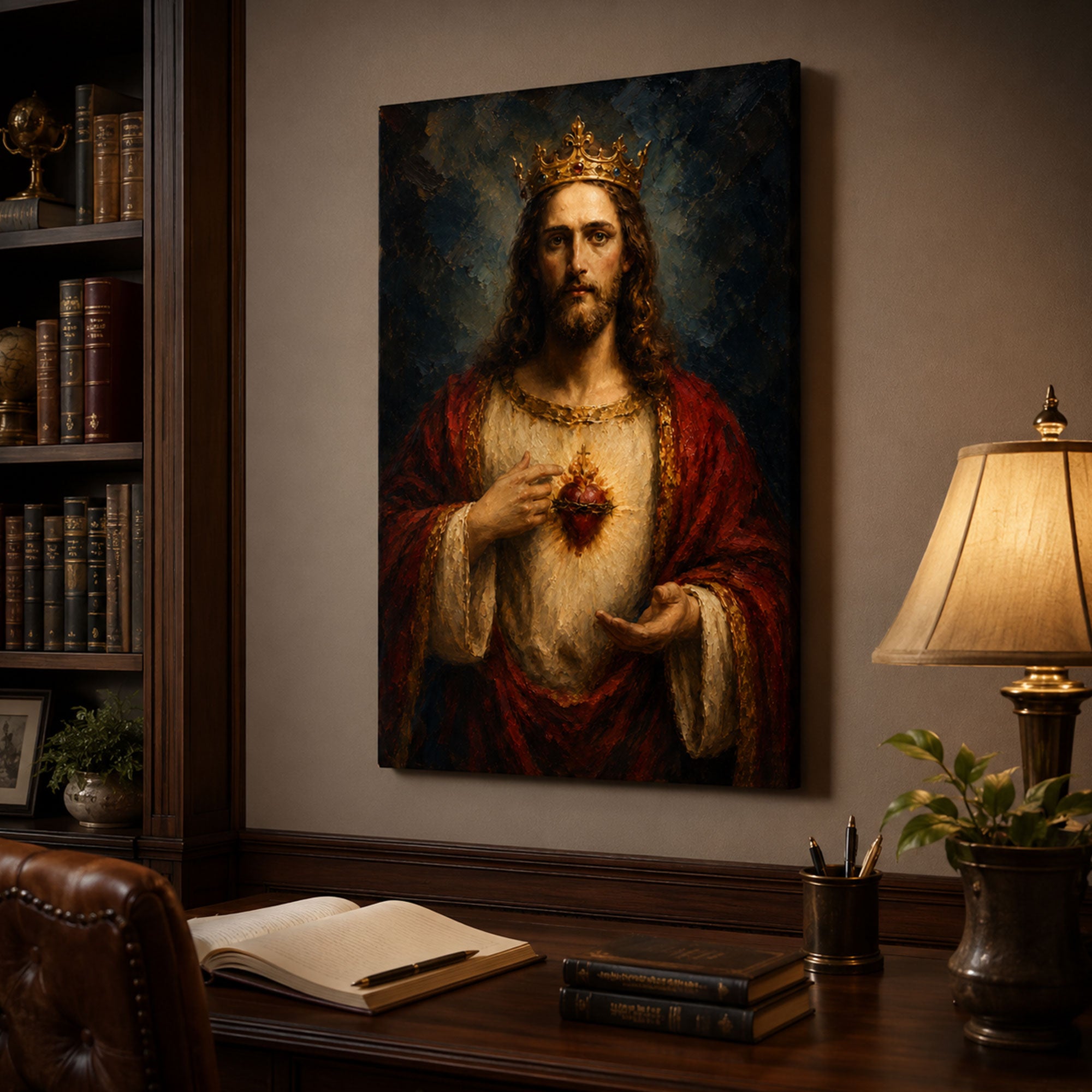 Christ the King Sacred Heart Canvas Print, Crowned Jesus Catholic Wall Art, Royal Christian Home Decor