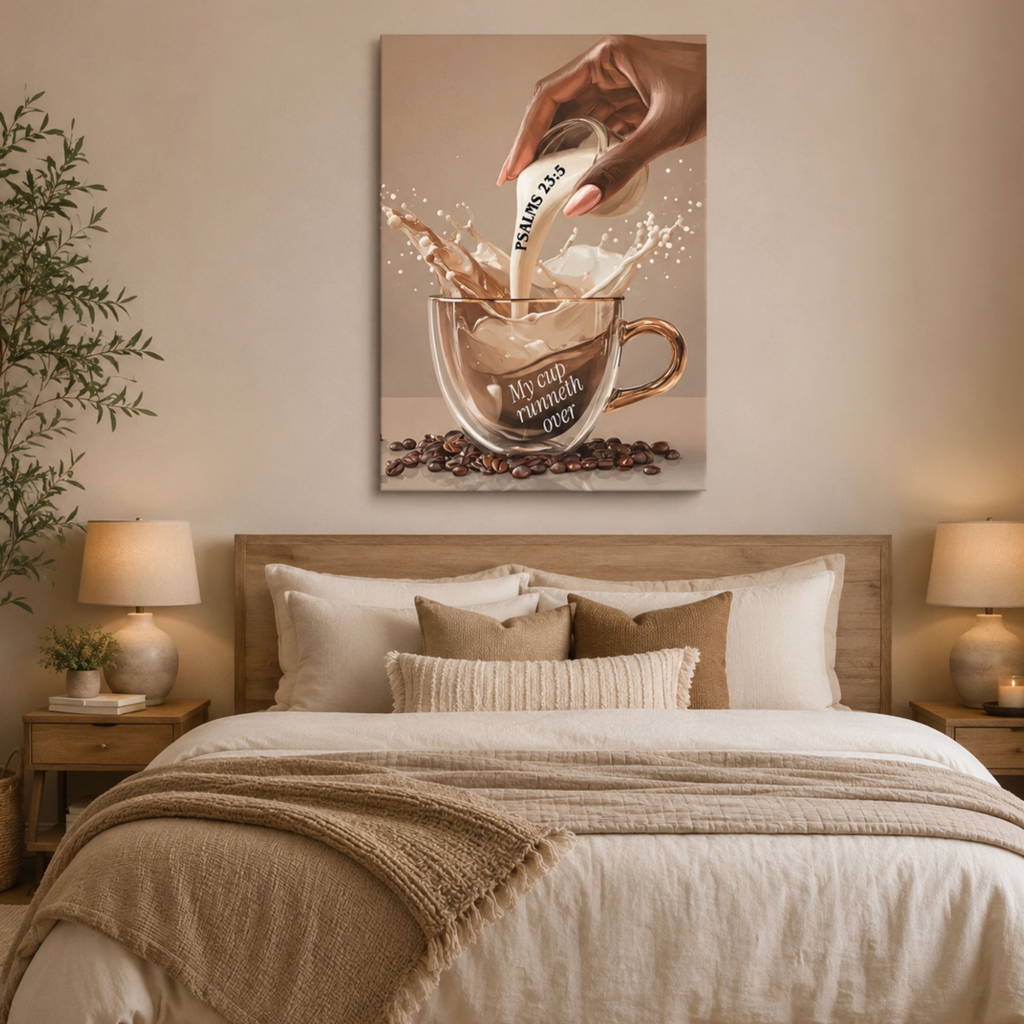 Psalm 23:5 My Cup Runneth Over Canvas Print, Christian Coffee Wall Art, Bible Verse Kitchen Decor, Faith Gift