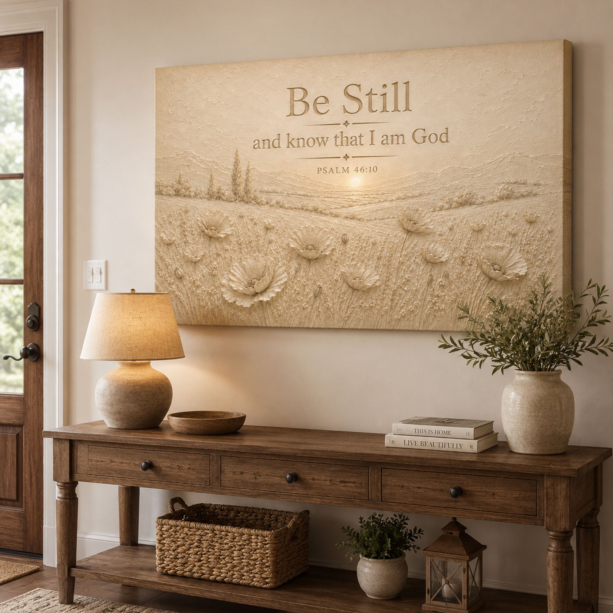 Be Still and Know Psalm 46:10 Canvas Print Neutral Christian Wall Art Floral Scripture Home Decor