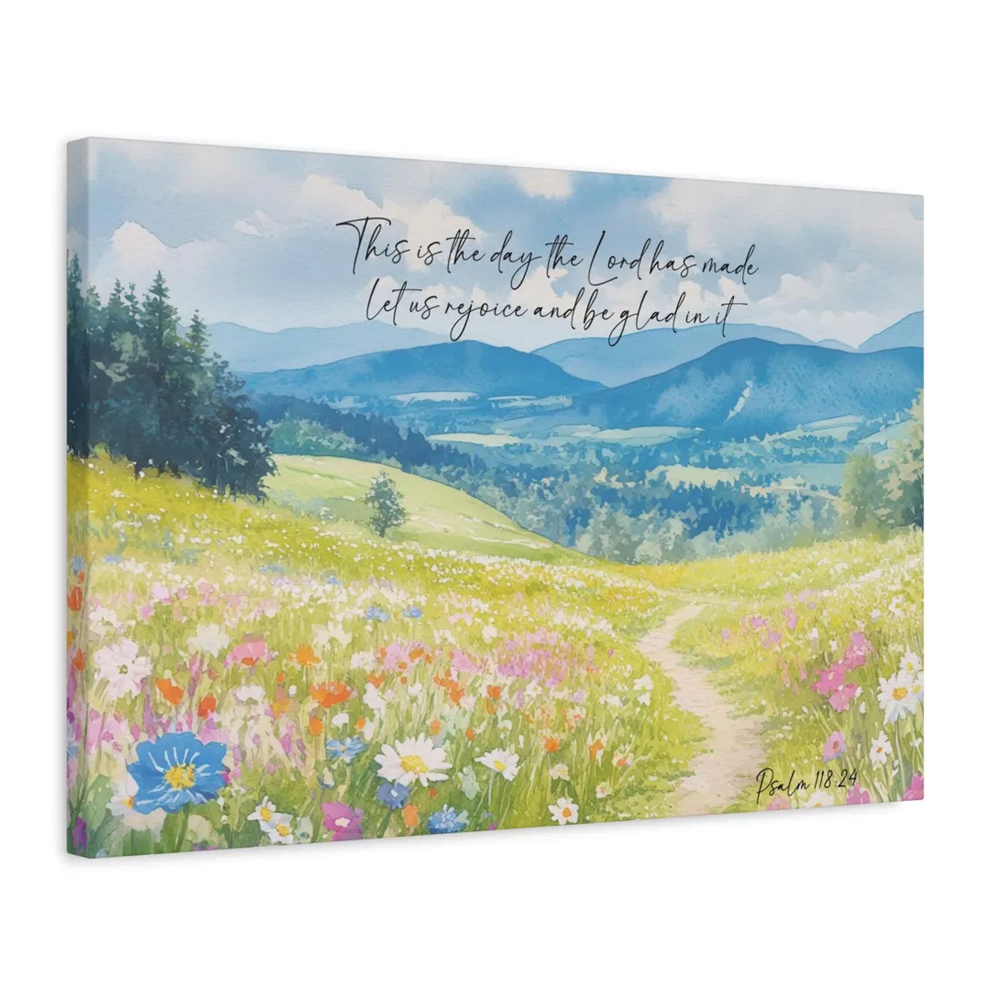 Psalm 118:24 Wildflower Canvas Print, This Is The Day The Lord Has Made Scripture Wall Art, Christian Home Decor, Godly Wedding Gift, Inspirational Faith Artwork
