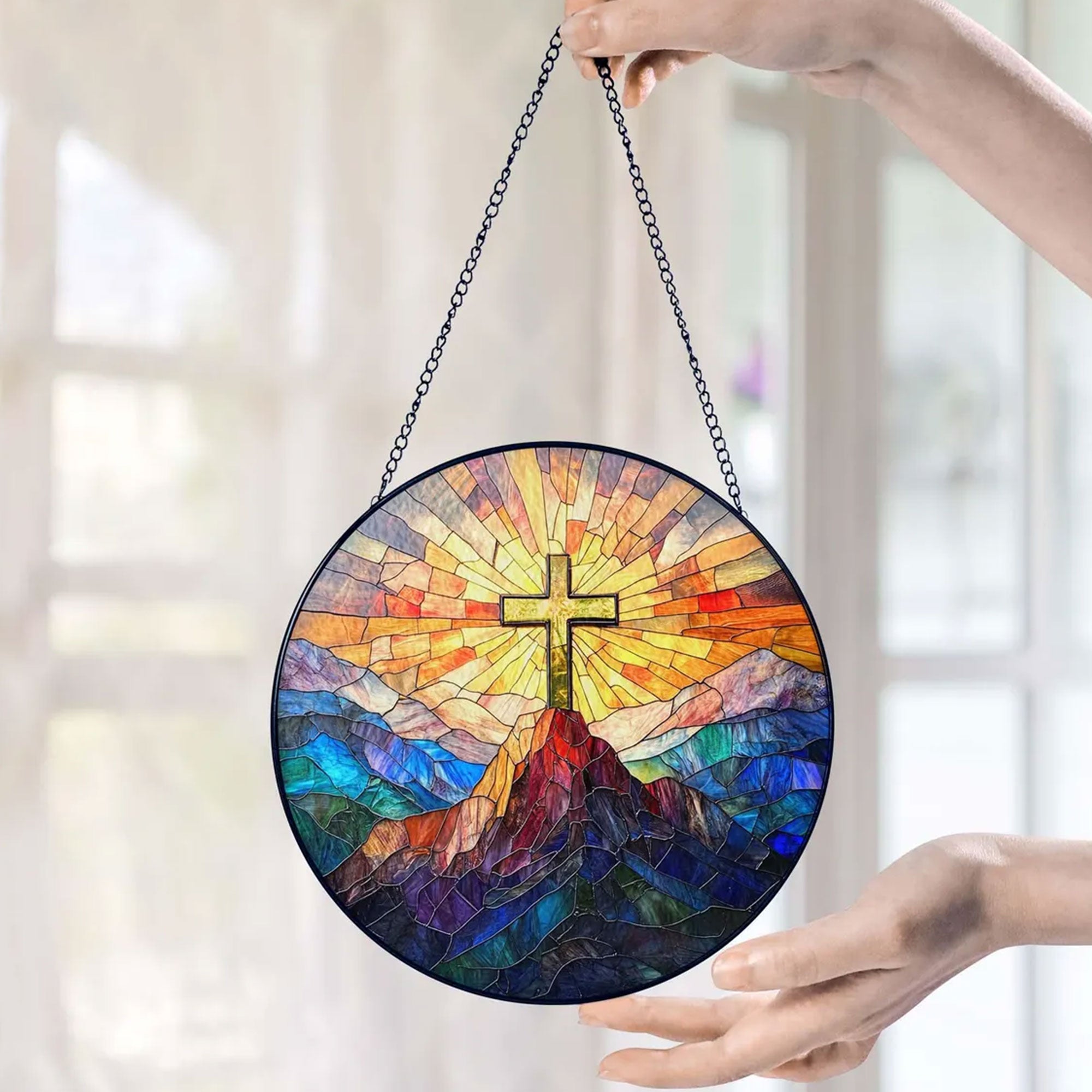 Christian Cross Stained Glass Suncatcher, Window Hanging Decor, Religious Home Accent, Faith Gift