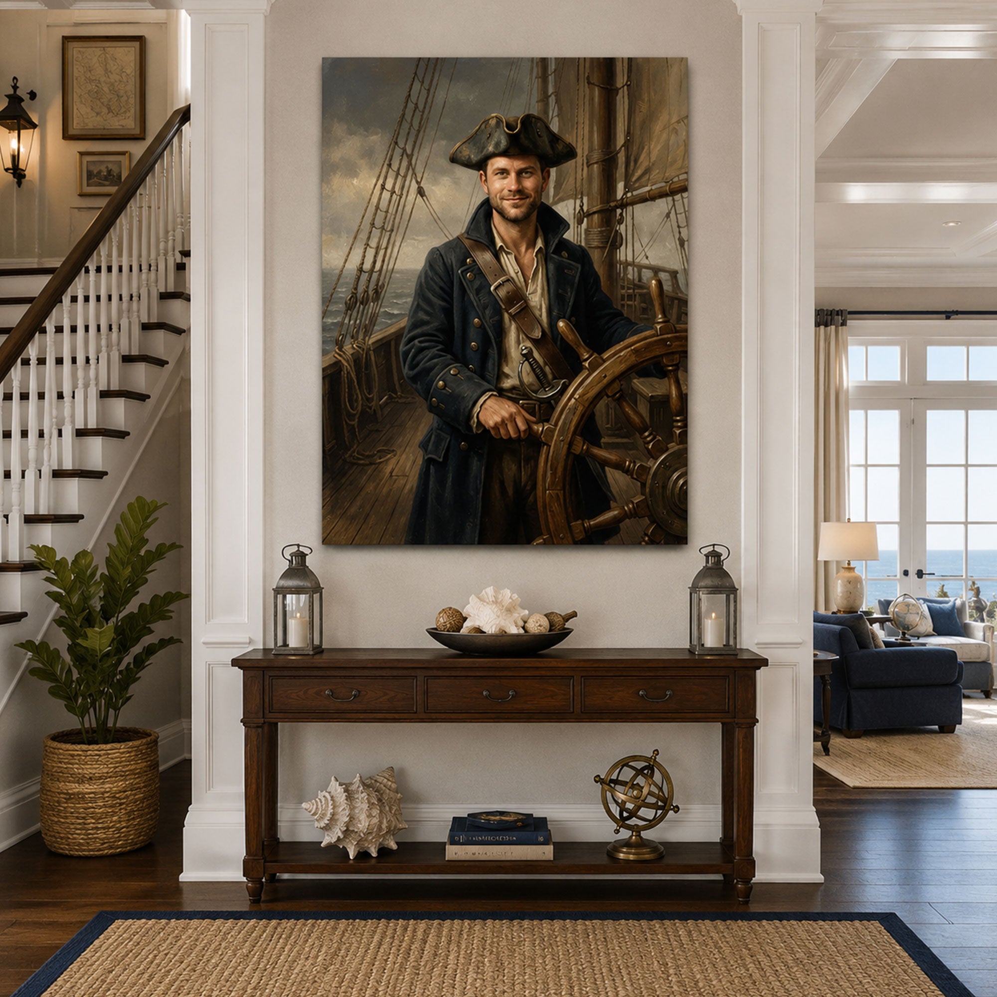 Custom Face For Dad Wild Pirate Canvas, Personalized Sea Captain Portrait, Funny Father’s Day Gift