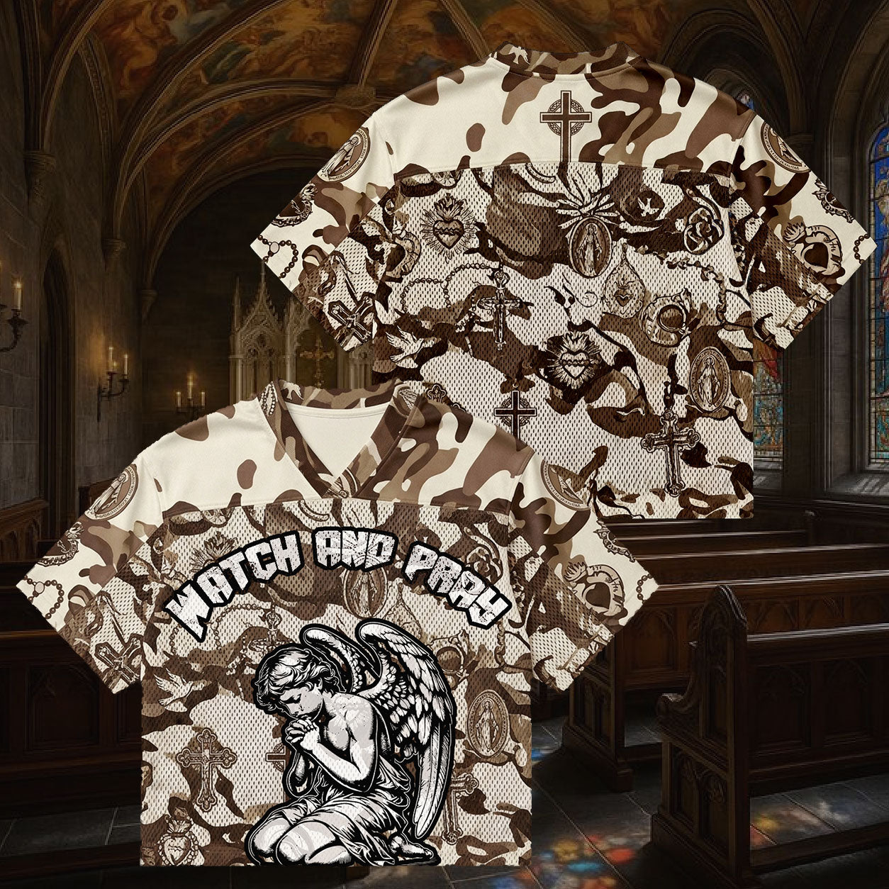 Watch and Pray Angel Mesh Jersey, Catholic Christian Faith Apparel