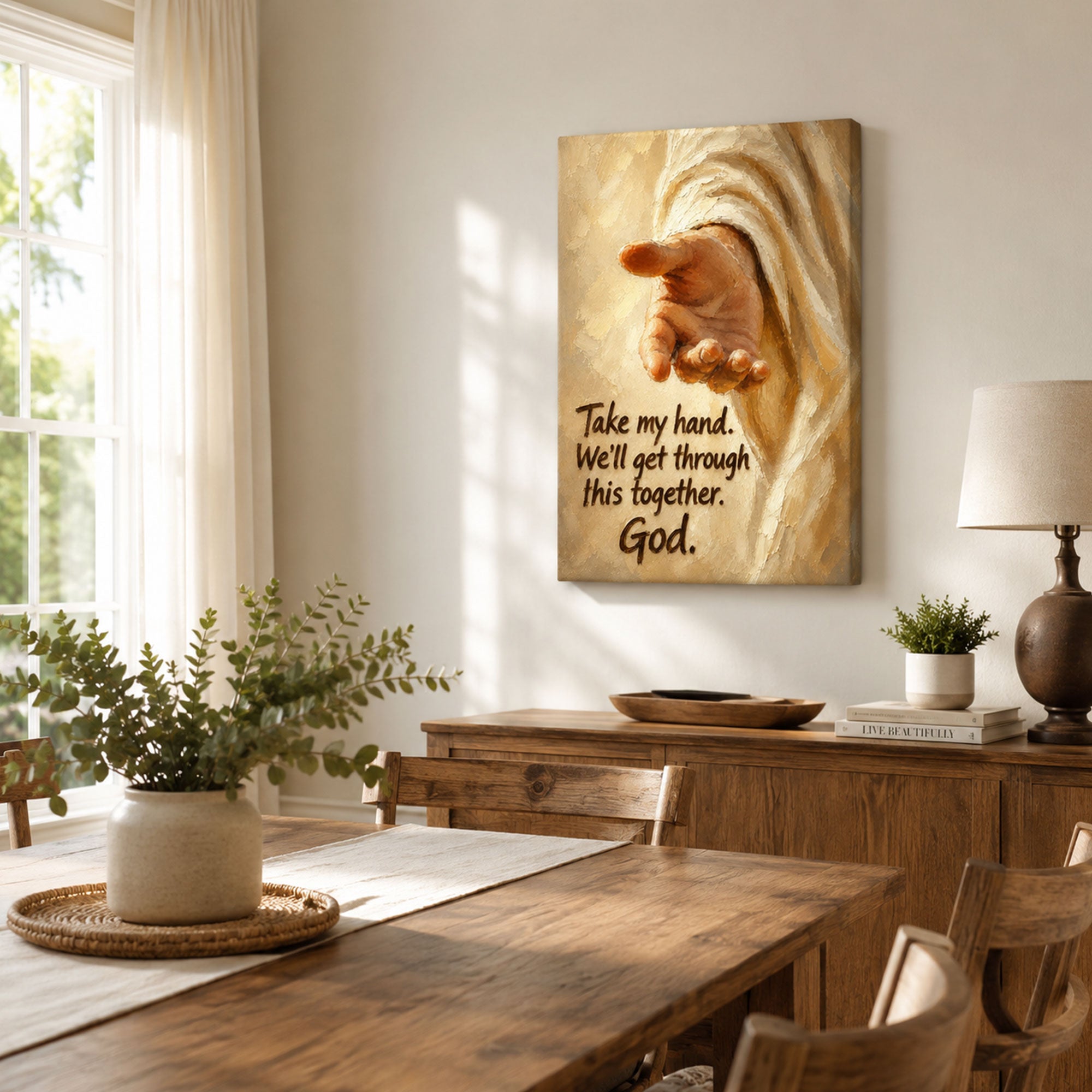 Take My Hand God Canvas Print, We’ll Get Through This Together Christian Wall Decor, Faith Gift