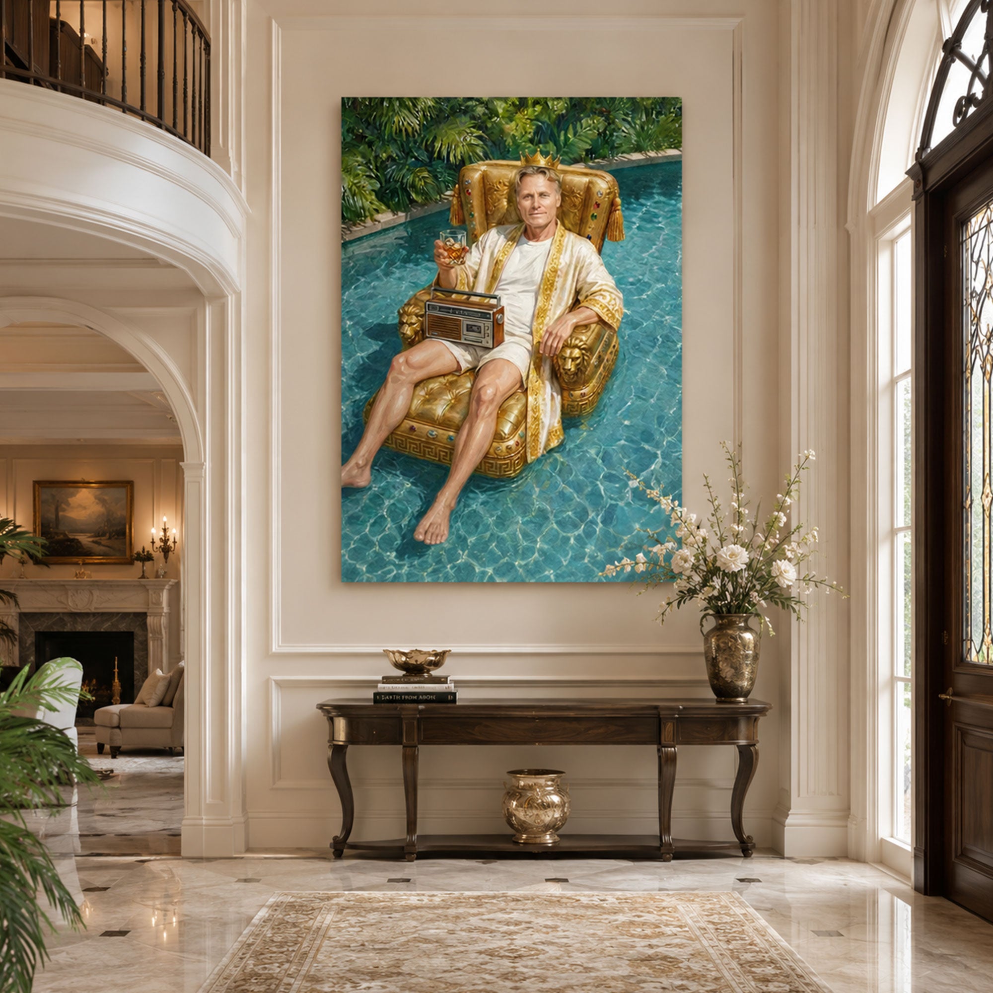 Custom Face For Dad’s Day Off Canvas, Personalized Pool King Portrait, Funny Father’s Day Gift