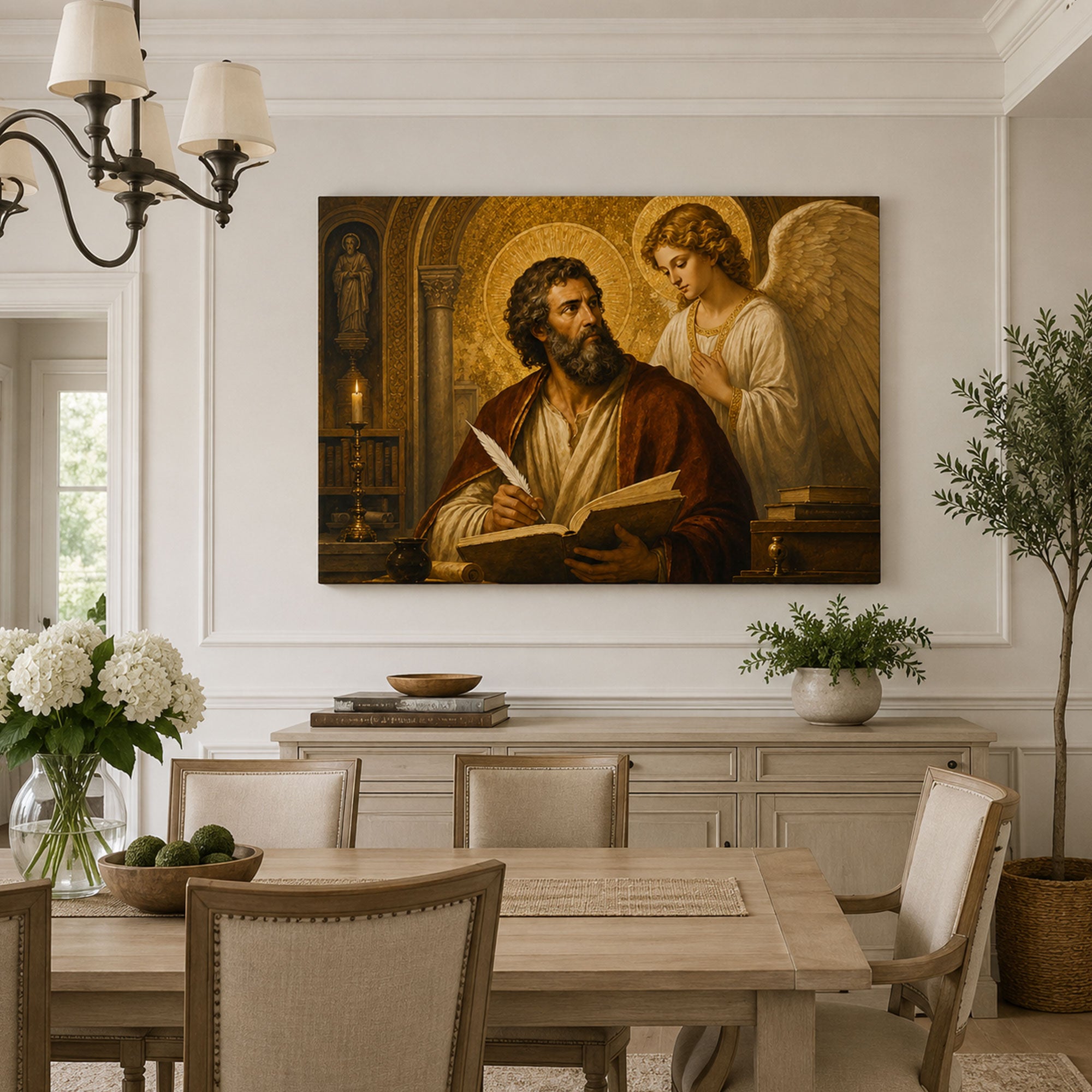 Saint Matthew the Evangelist Canvas Print, Angel Inspired Gospel Writer, Catholic Wall Decor