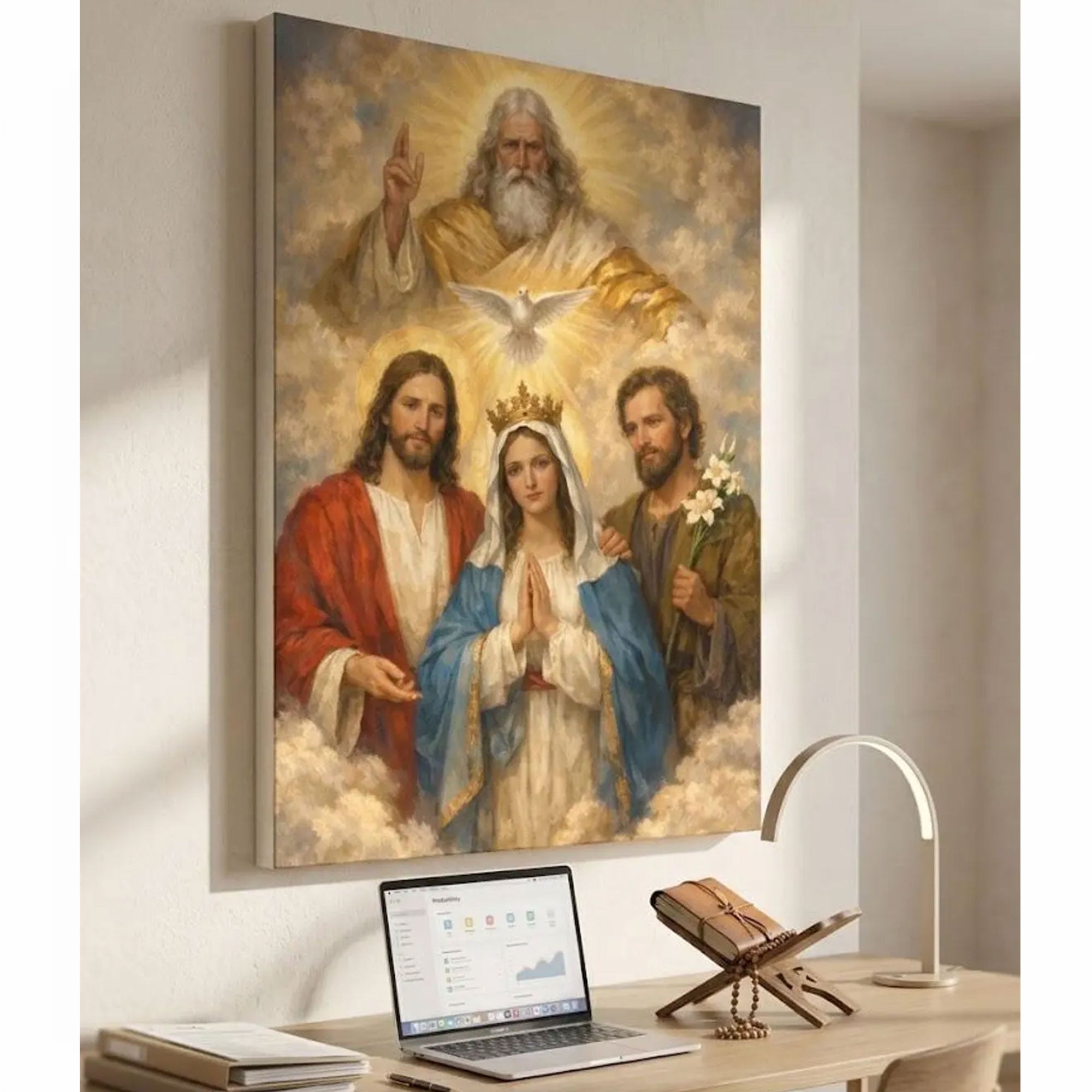 Catholic Holy Family Canvas Print, Virgin Mary Jesus and Joseph Wall Art, Sacred Christian Faith Home Decor