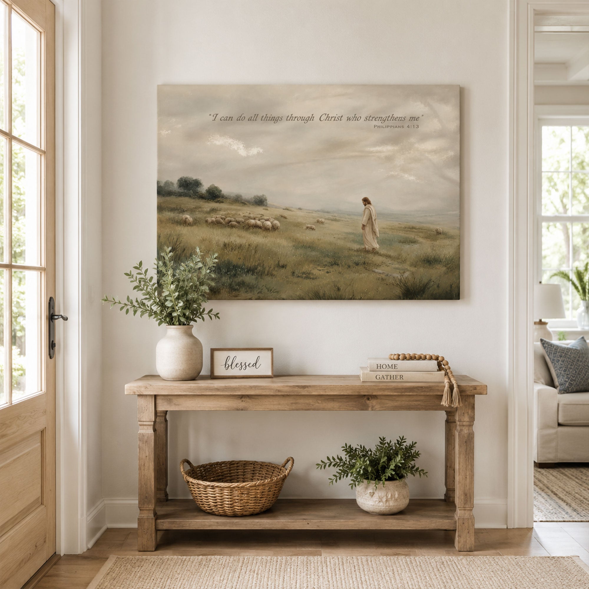 Philippians 4:13 Jesus Shepherd Canvas Print, Christian Scripture Decor