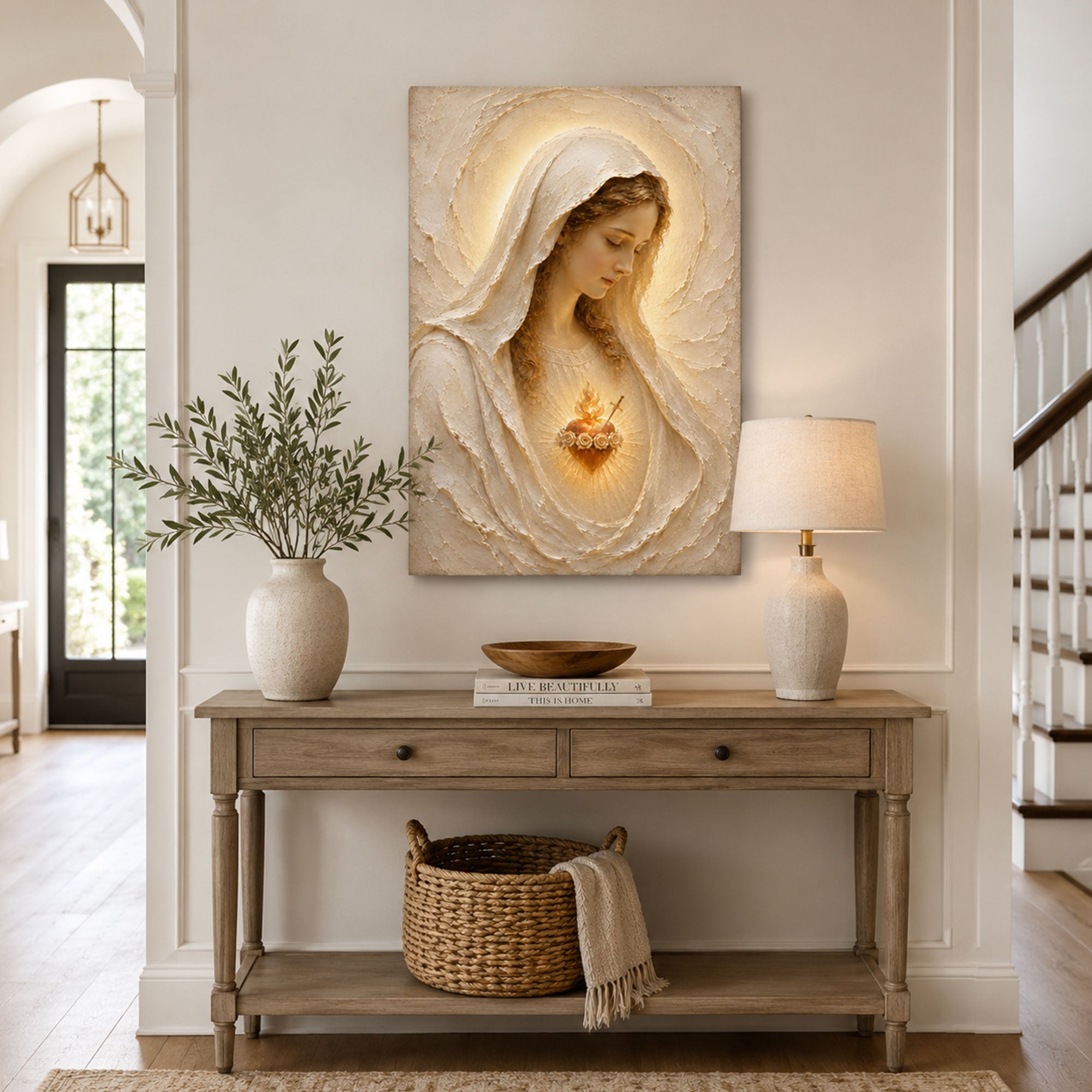 Immaculate Heart of Mary Canvas Print, Blessed Virgin Mary Catholic Wall Decor, Marian Faith Gift