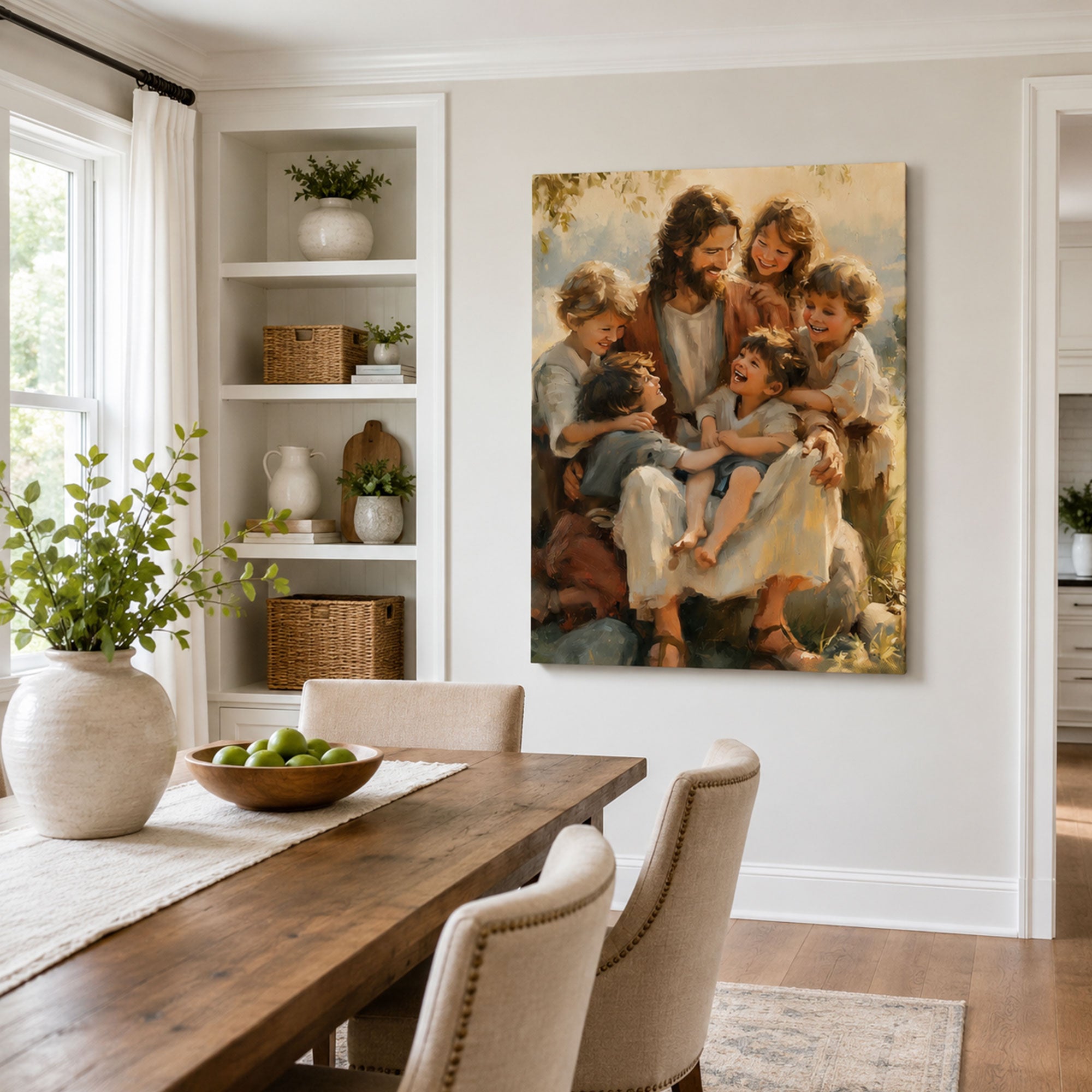 Jesus with Children Canvas Print, Let the Little Children Come to Me Matthew 19:14 Christian Wall Decor