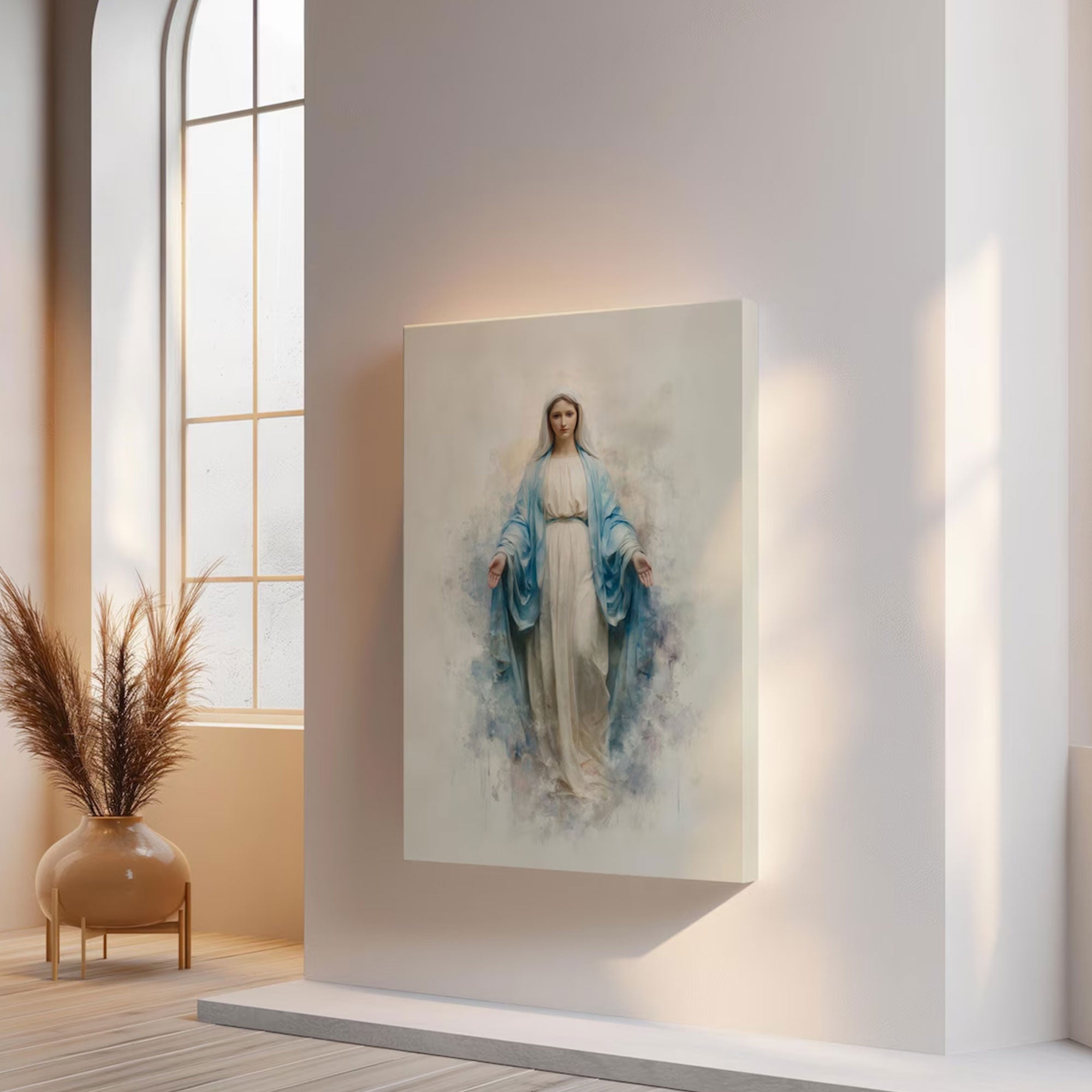 Blessed Mother Mary Art, Christian Wall Art Canvas, Virgin Mary Religious Canvas Print