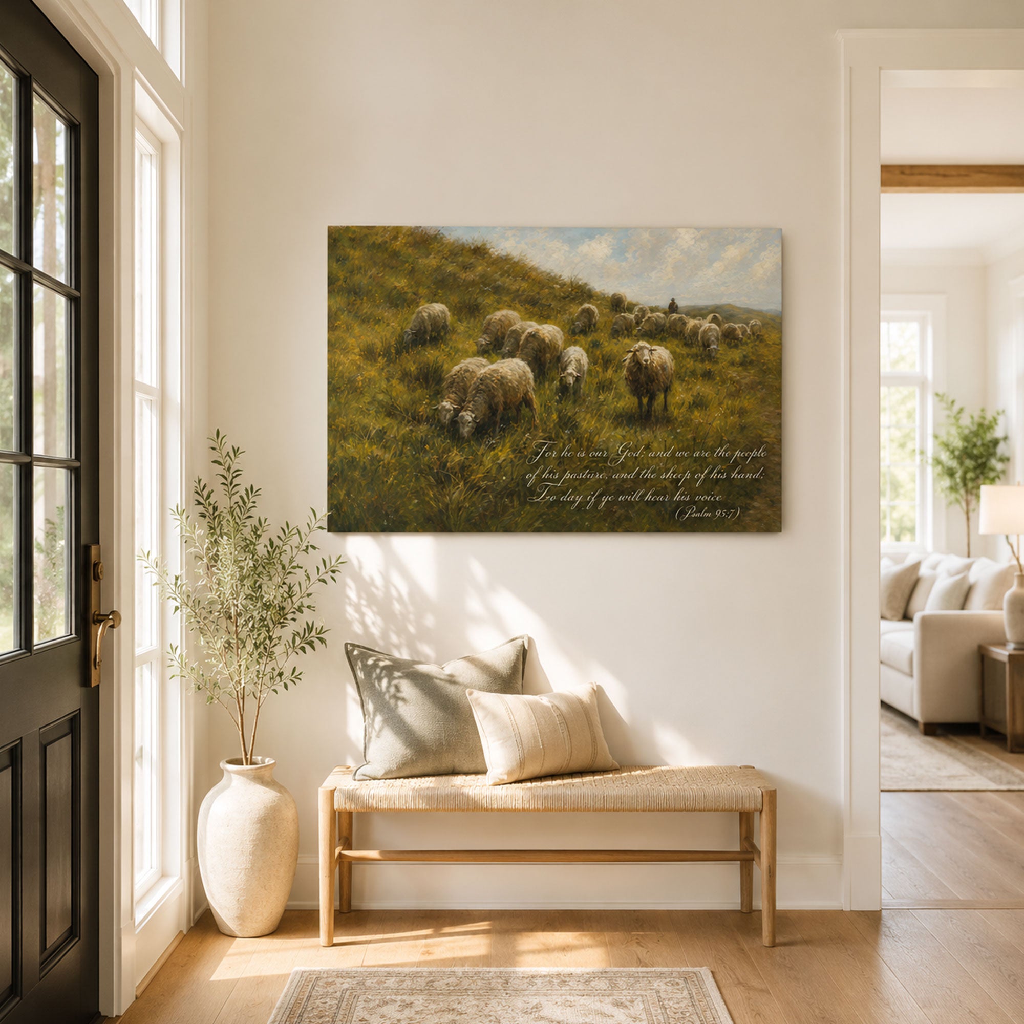 Psalm 95:7 Sheep Canvas Print, People of His Pasture Christian Wall Decor, Bible Verse Faith Gift