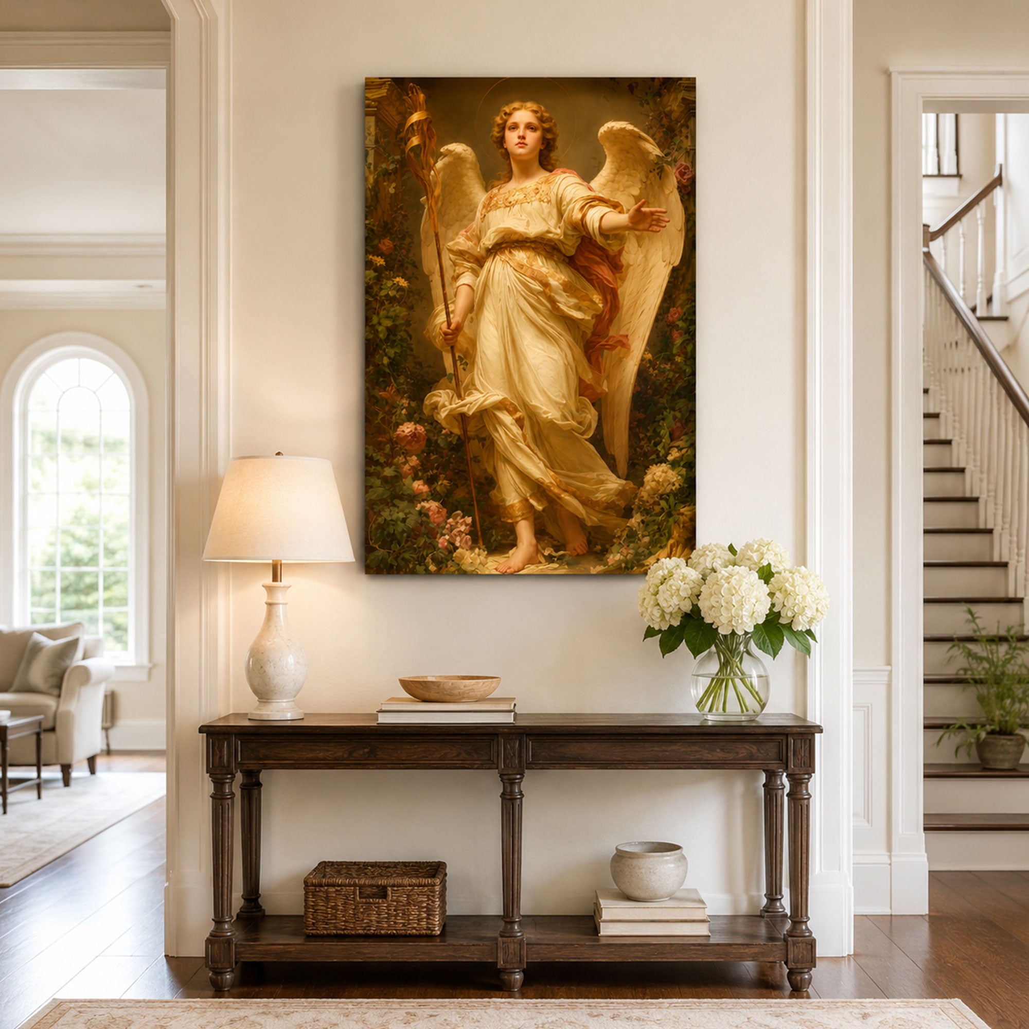 Angel of Light with Golden Torch Canvas Print, Classical Christian Decor
