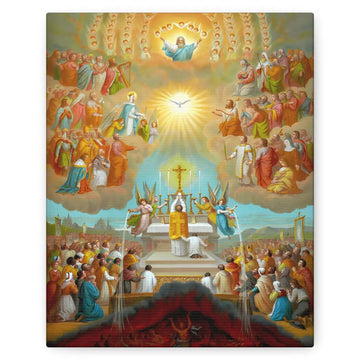 The Communion of the Saints Canvas Print, The Mass in Heaven and Earth Tridentine Catholic Art & Holy Souls All Souls Day Decor