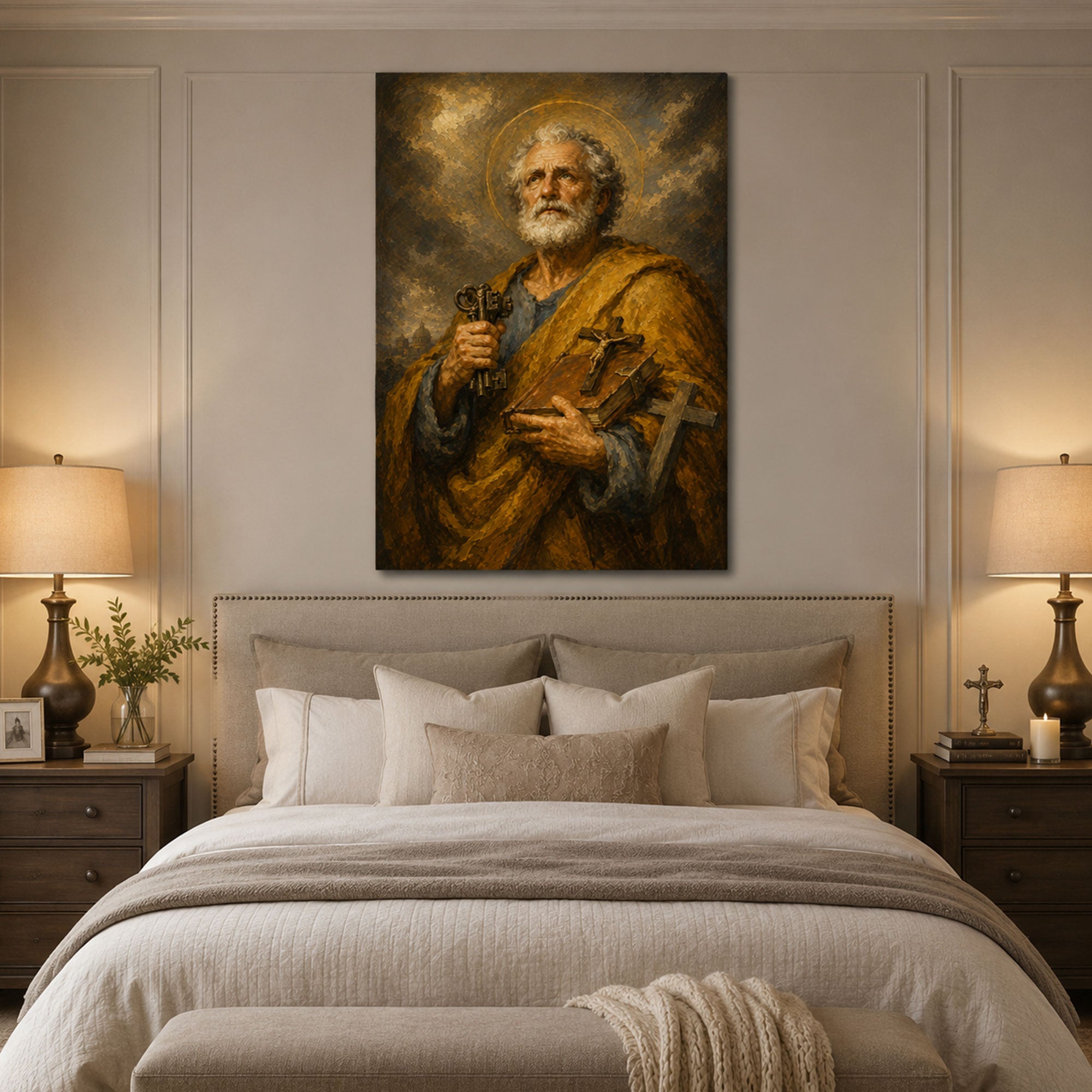 Saint Peter with Keys Canvas Print, Catholic Apostle Wall Art, Faith Home Decor Gift