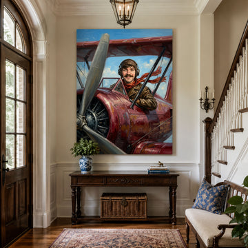 Custom Face For Dad Sky Captain Canvas, Personalized Pilot Portrait, Funny Father’s Day Gift