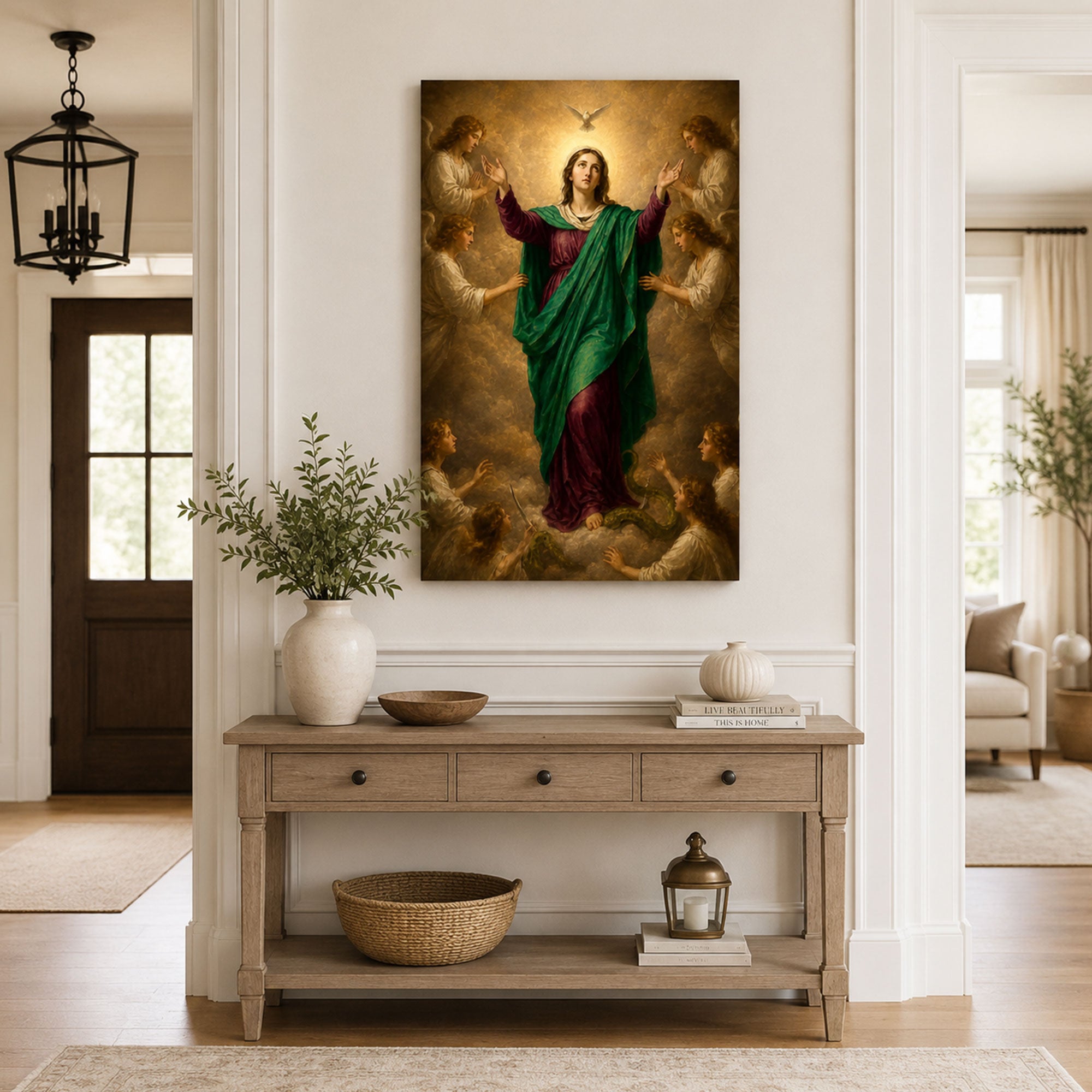 Immaculate Conception Virgin Mary Canvas Print, Holy Spirit and Angels Catholic Wall Decor, Marian Faith Gift