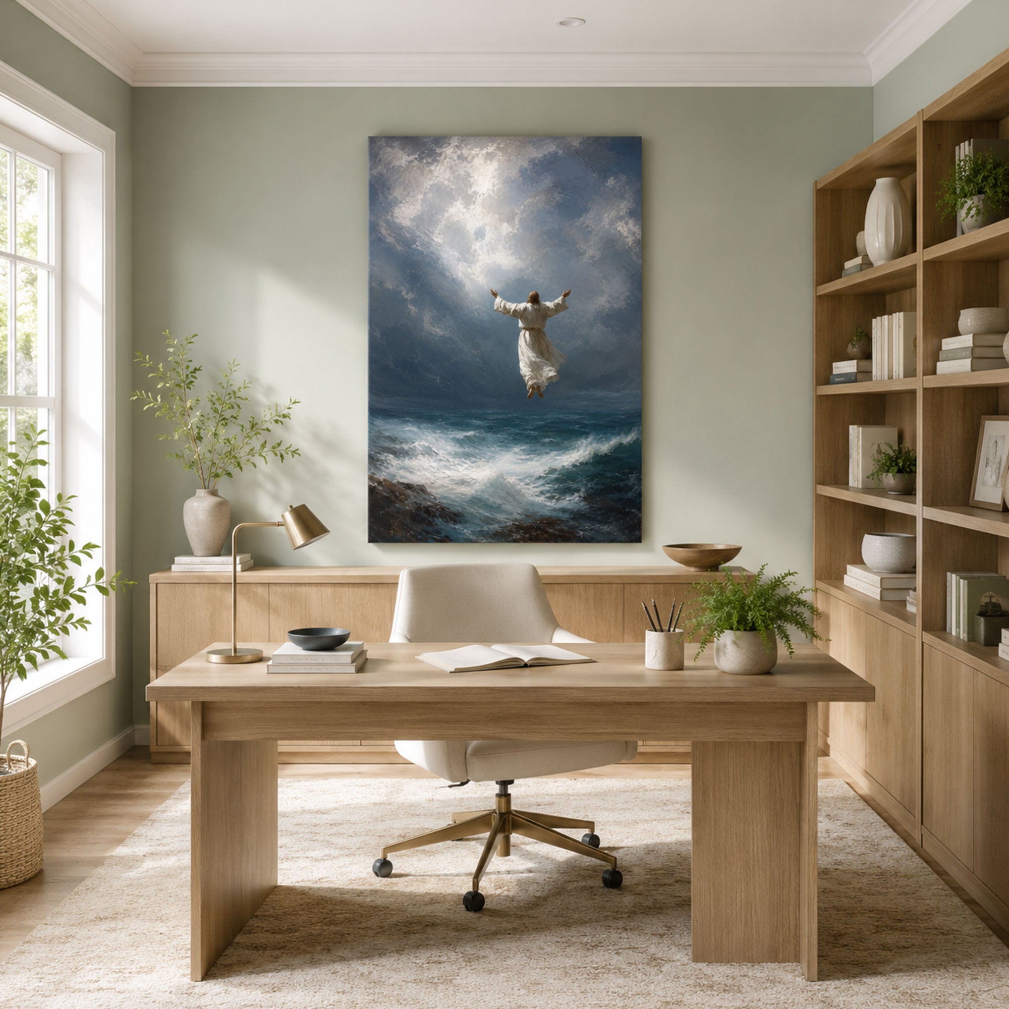 Jesus Ascension Canvas Print, Heavenly Christian Wall Art, Spiritual Ocean Faith Decor, Inspirational Religious Gift
