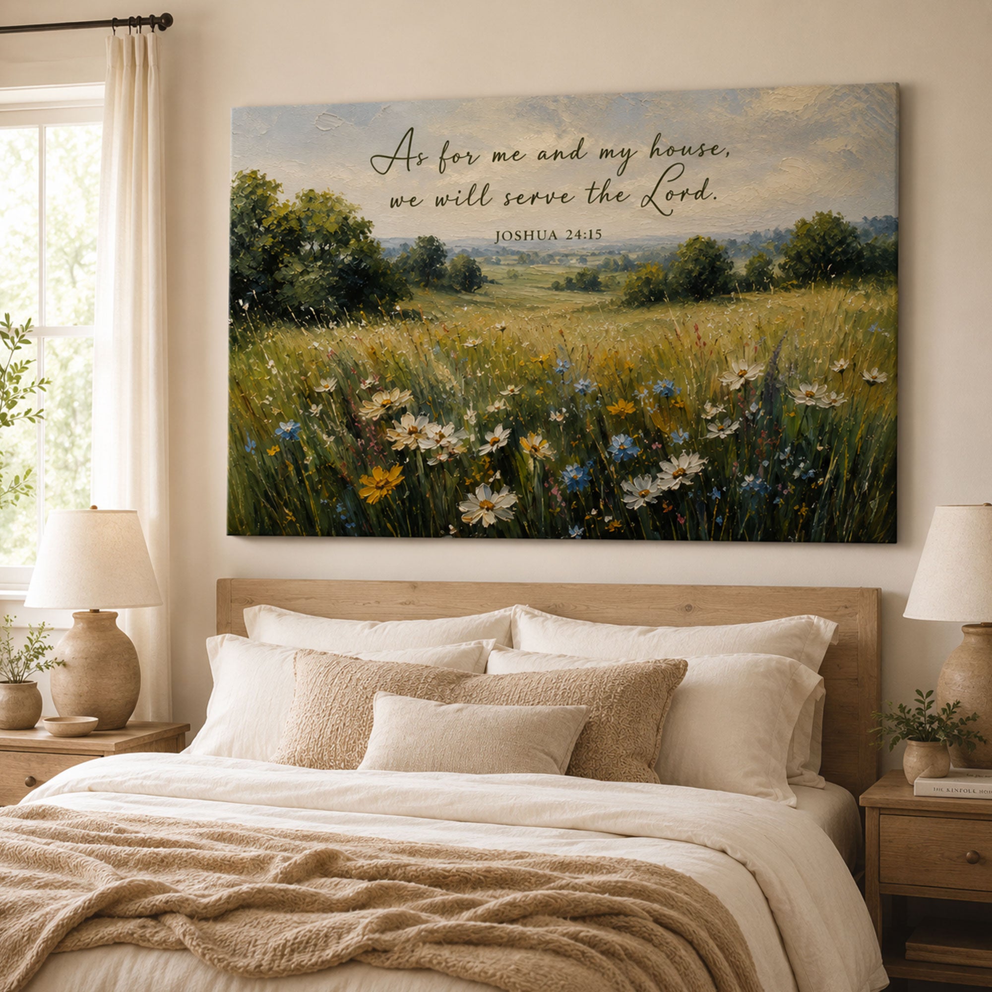 As for Me and My House Joshua 24:15 Canvas Print, Christian Scripture Wall Art, Family Faith Home Decor