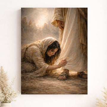 Woman Healed by Faith Canvas Print, Jesus Healing Woman Touching the Hem Wall Art, Christian Decor