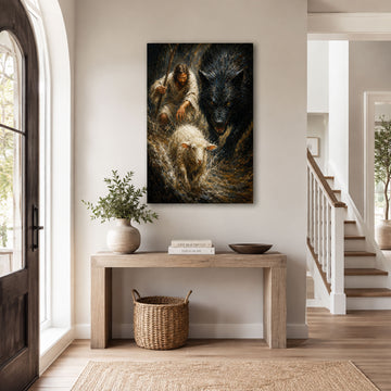Jesus Protecting the Lamb from the Wolf Canvas Print, Good Shepherd Christian Wall Decor, Faith Gift