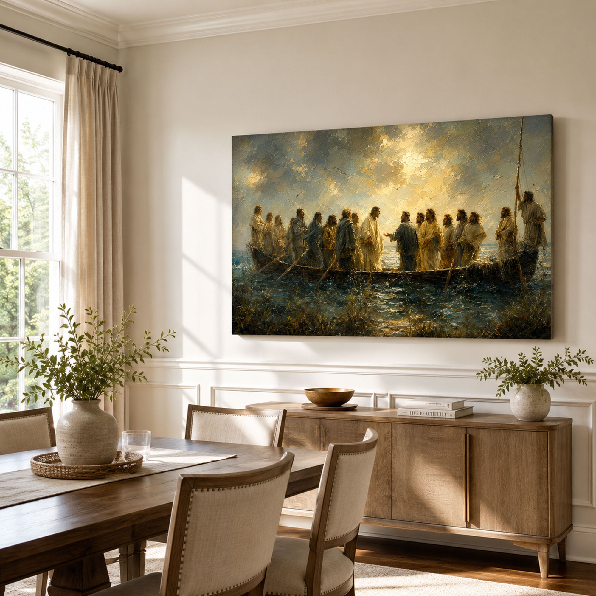 Jesus and the Twelve Apostles Canvas Print, Sea of Galilee Christian Wall Decor, Faith Gift