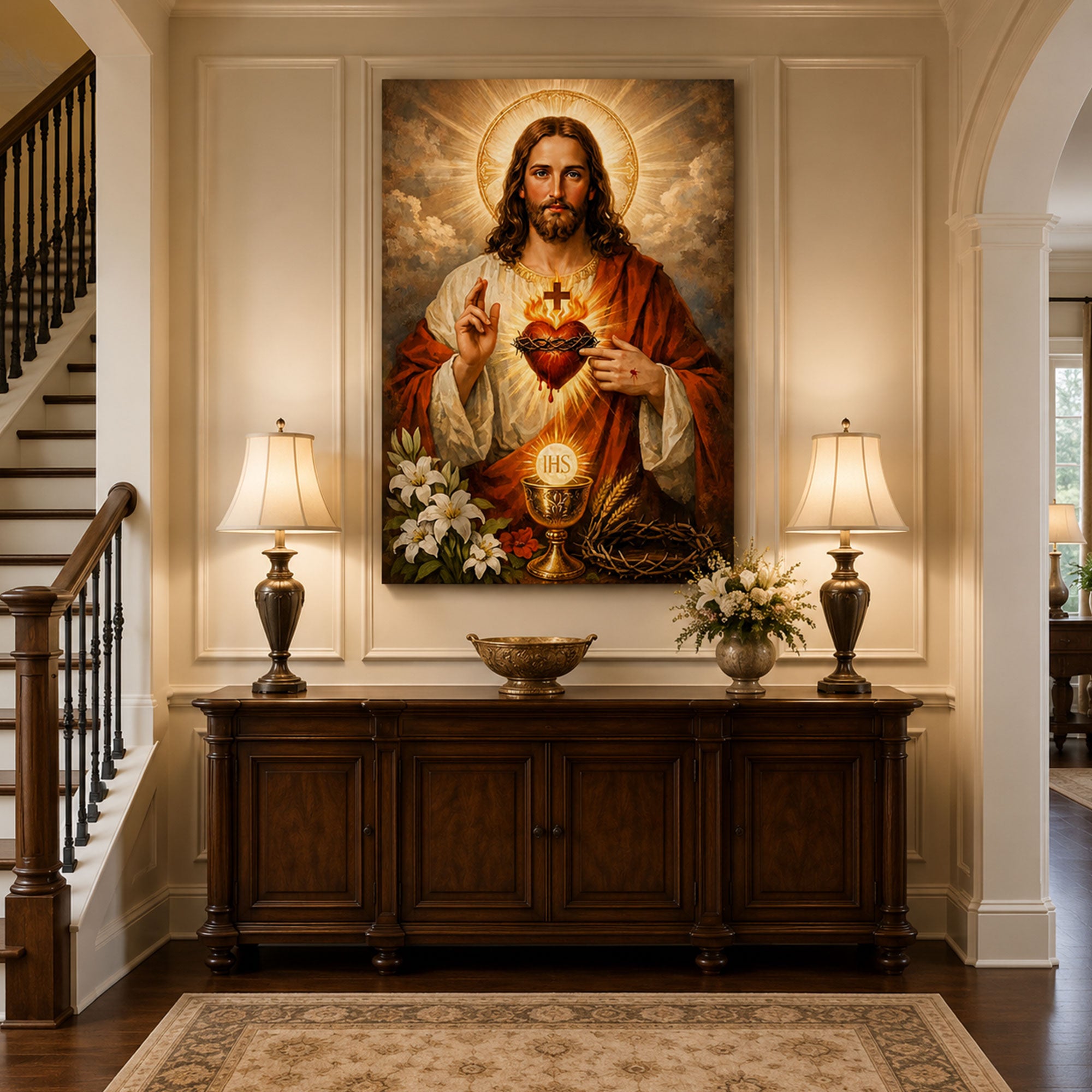 Sacred Heart of Jesus Canvas Print, Divine Love Christian Wall Art, Religious Faith Home Decor