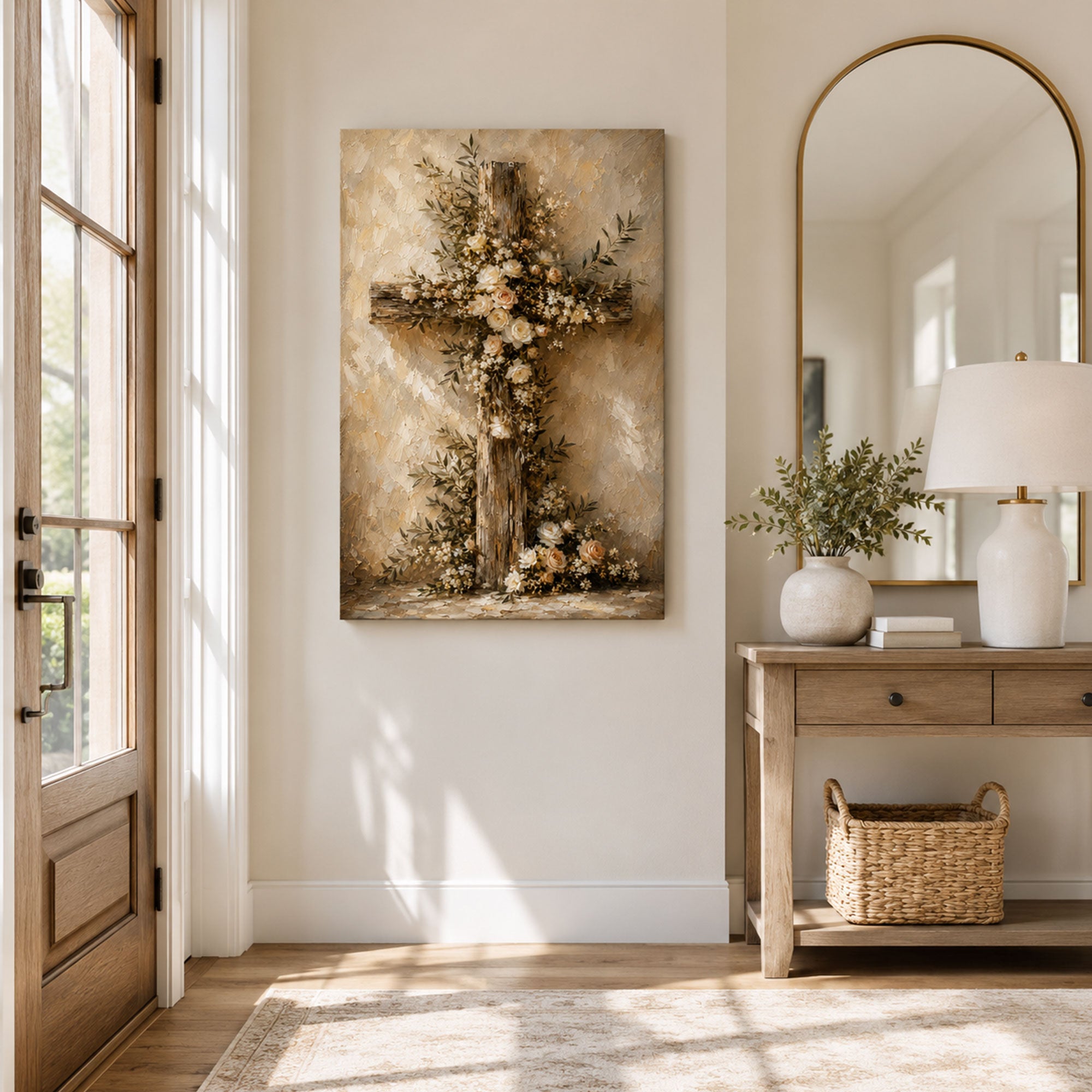 Floral Cross Canvas Print, Rustic Christian Wall Decor, Faith and Hope Gift