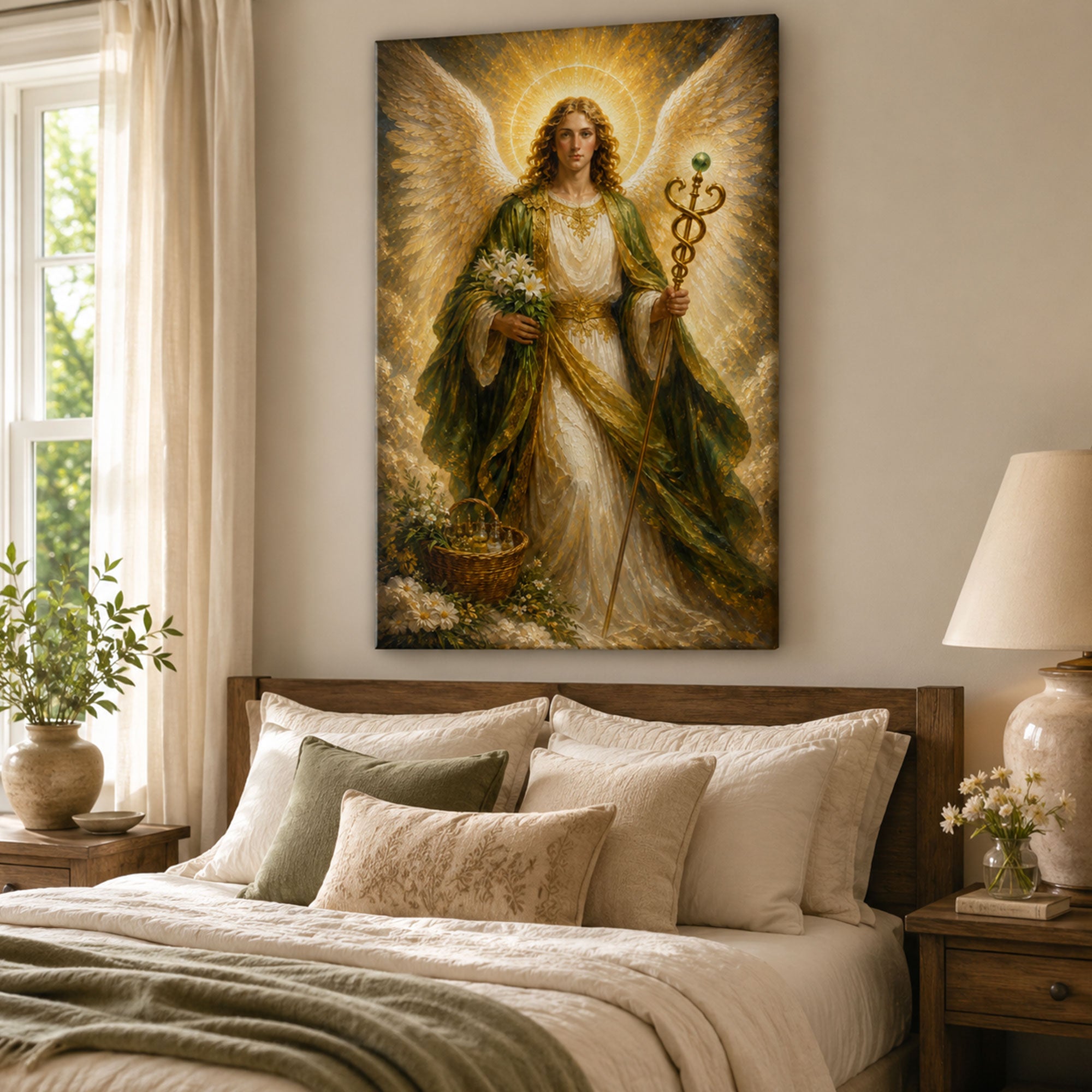 Archangel Raphael Healing Angel Canvas Print, Catholic Angel Wall Art, Faith Home Decor Gift
