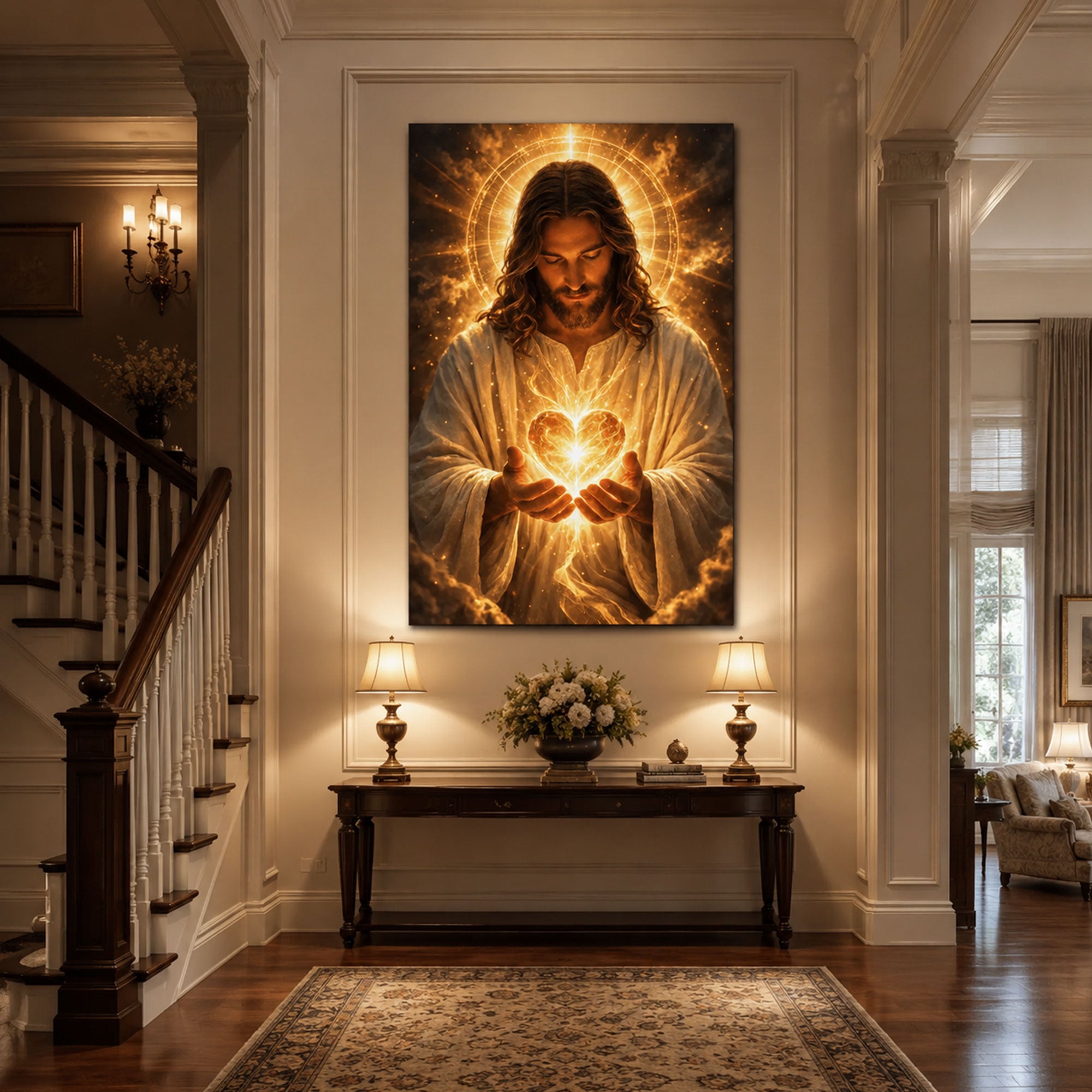 Sacred Heart of Jesus Golden Light Canvas Print Christian Wall Art Faith Inspired Home Decor
