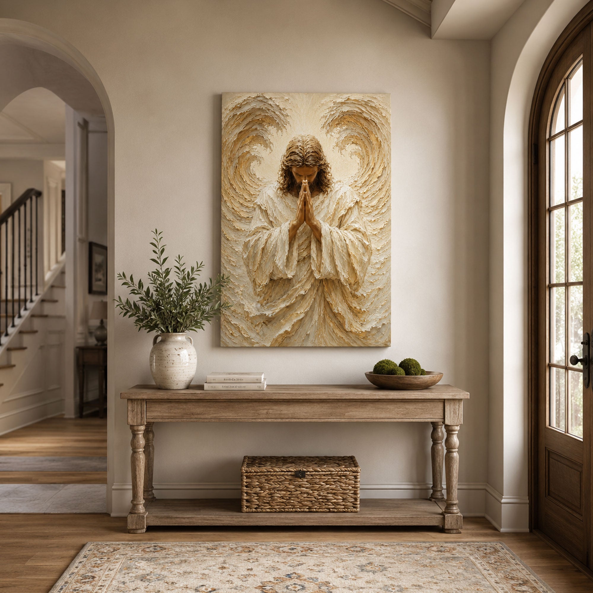 Praying Guardian Angel Canvas Print, Christian Angel Wall Art, Faith Home Decor Gift