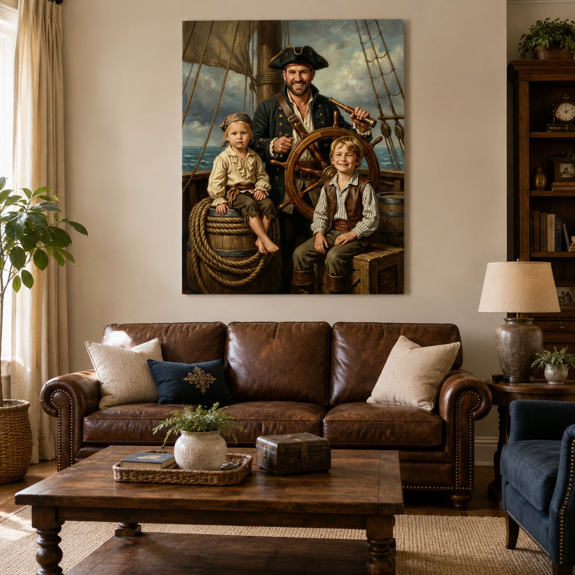 Custom Face For Dad Wild Pirates Canvas Print, Personalized Pirate Family Portrait, Father’s Day Gift