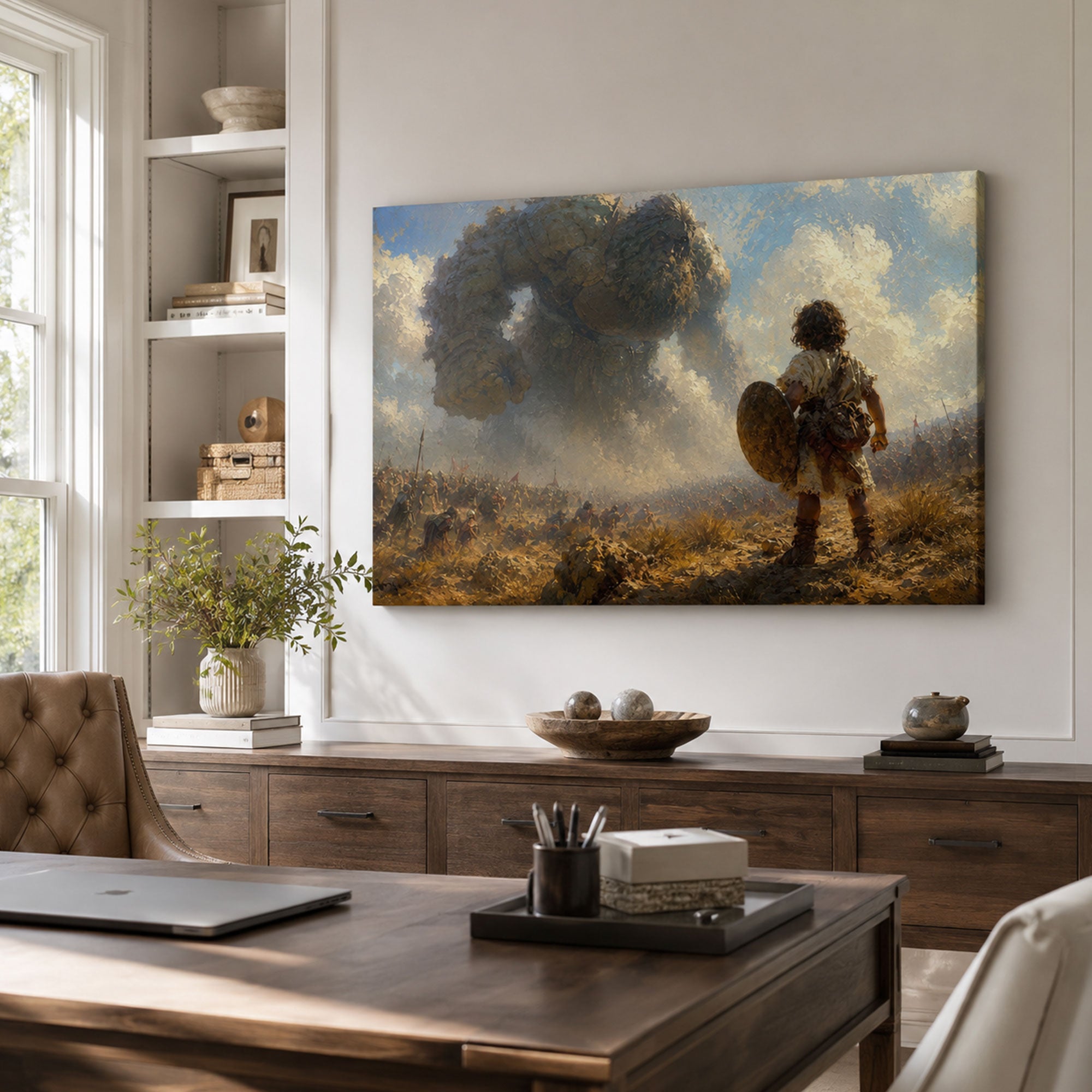 David and Goliath Canvas Print, Faith Over Fear Christian Wall Art, Biblical Battle Decor, Scripture Inspired Gift