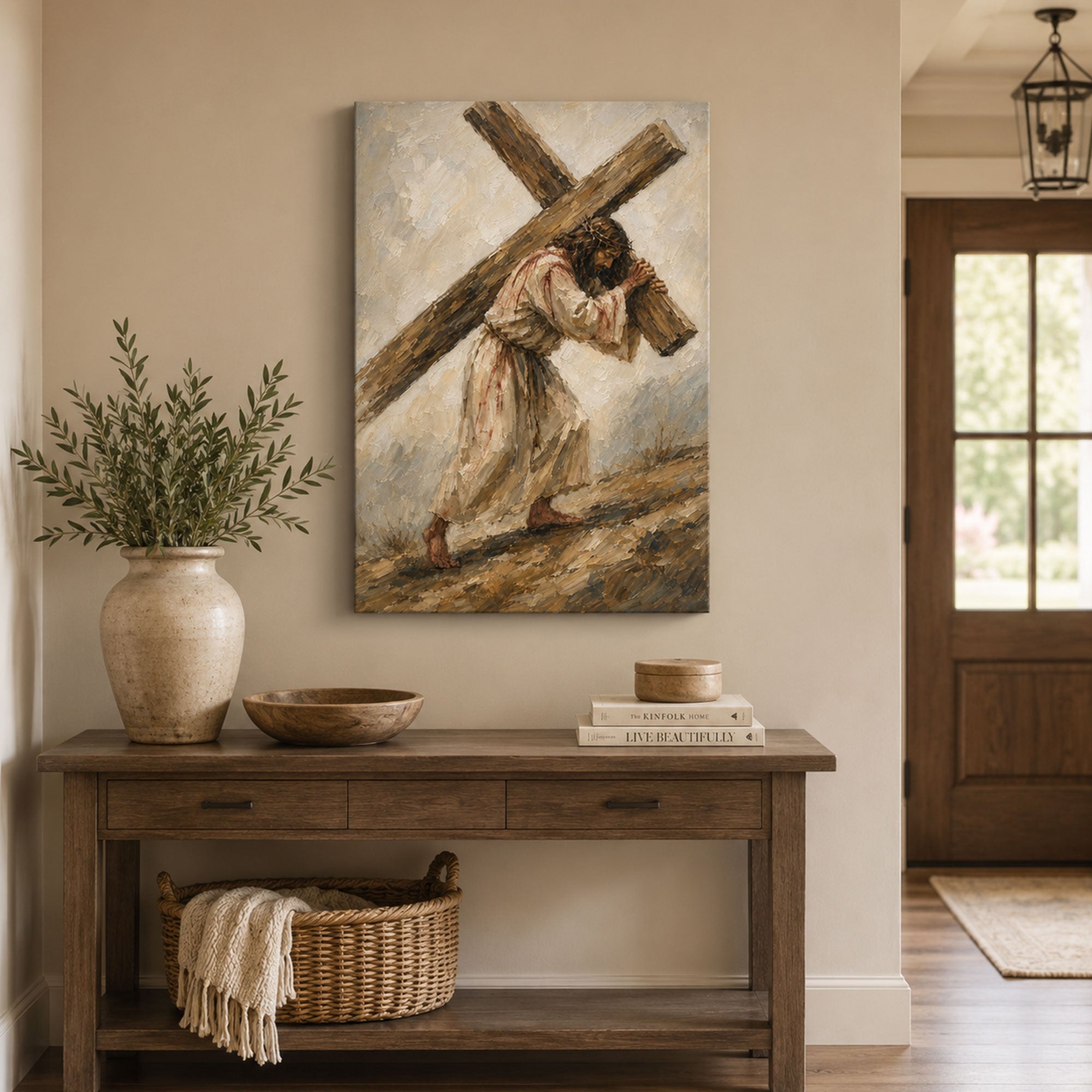 Jesus Carrying the Cross Canvas Print, Classic Christian Wall Decor for Home